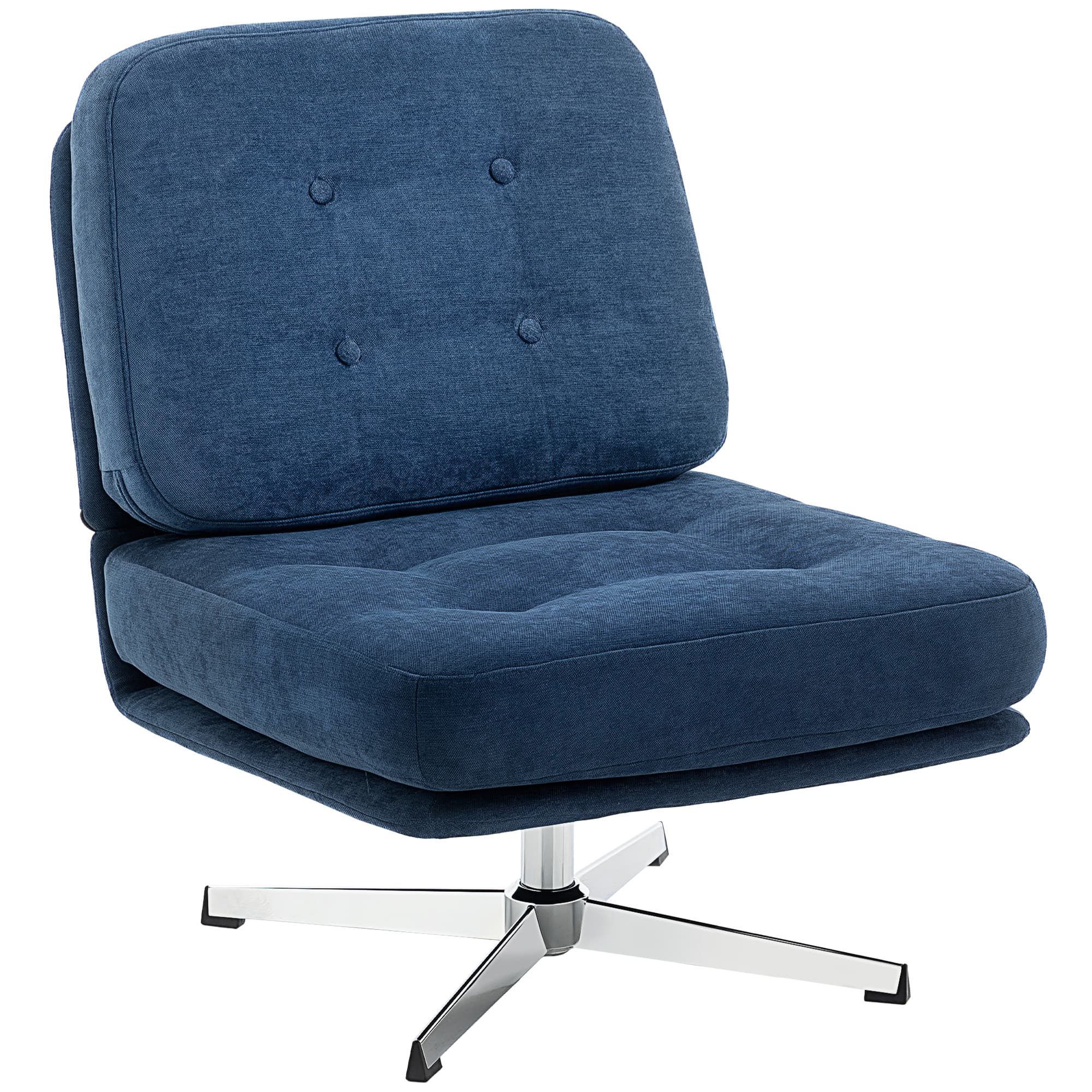 HOMCOM Fauteuil salon sans accoudoir chaise pivotante en tissu chenille assise large, pieds croisés 70 x 87 x 84 cm bleu foncé