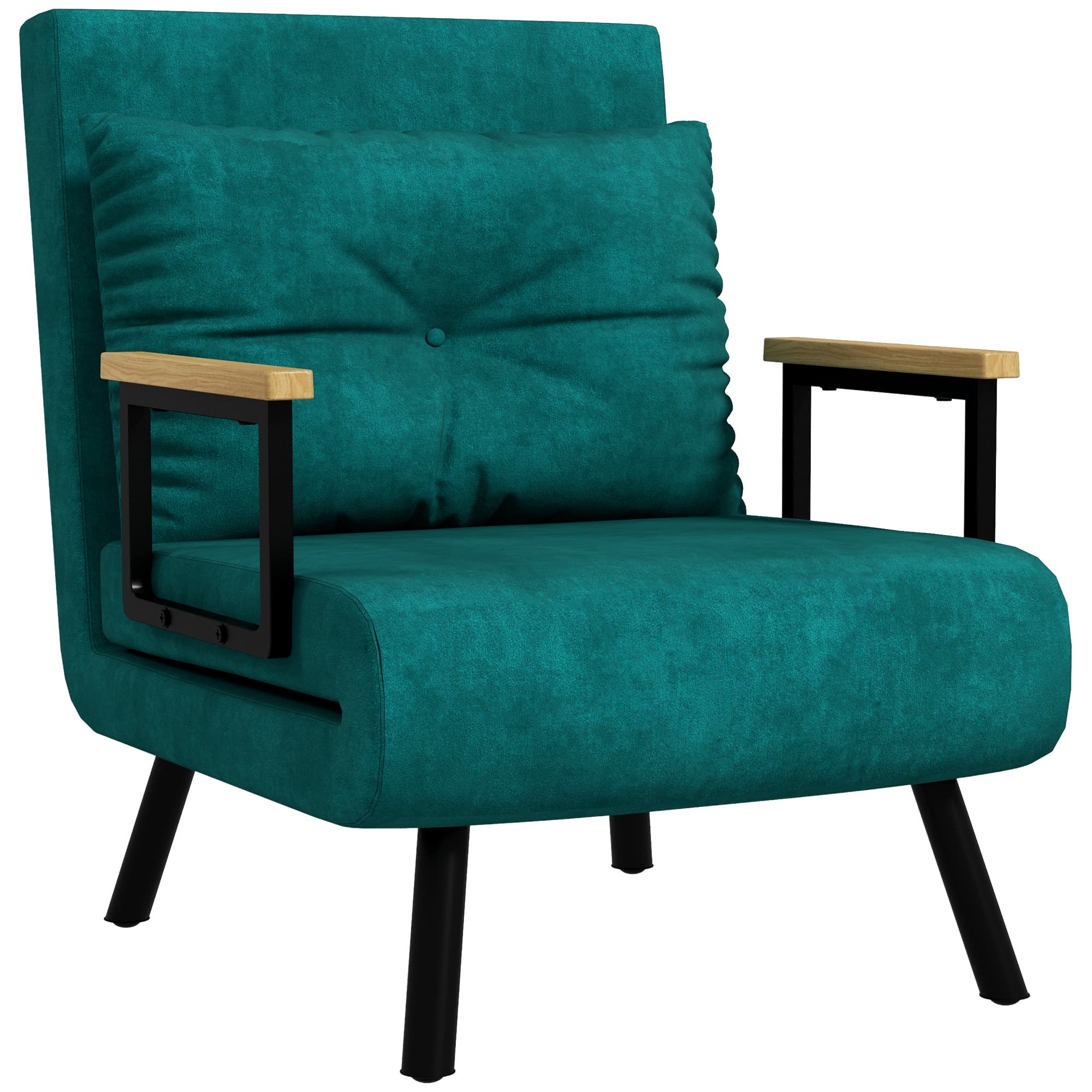HOMCOM Fauteuil convertible 1 place fauteuil-lit chauffeuse 3 en 1 dossier réglable oreiller tissu velours 63x73x81cm vert