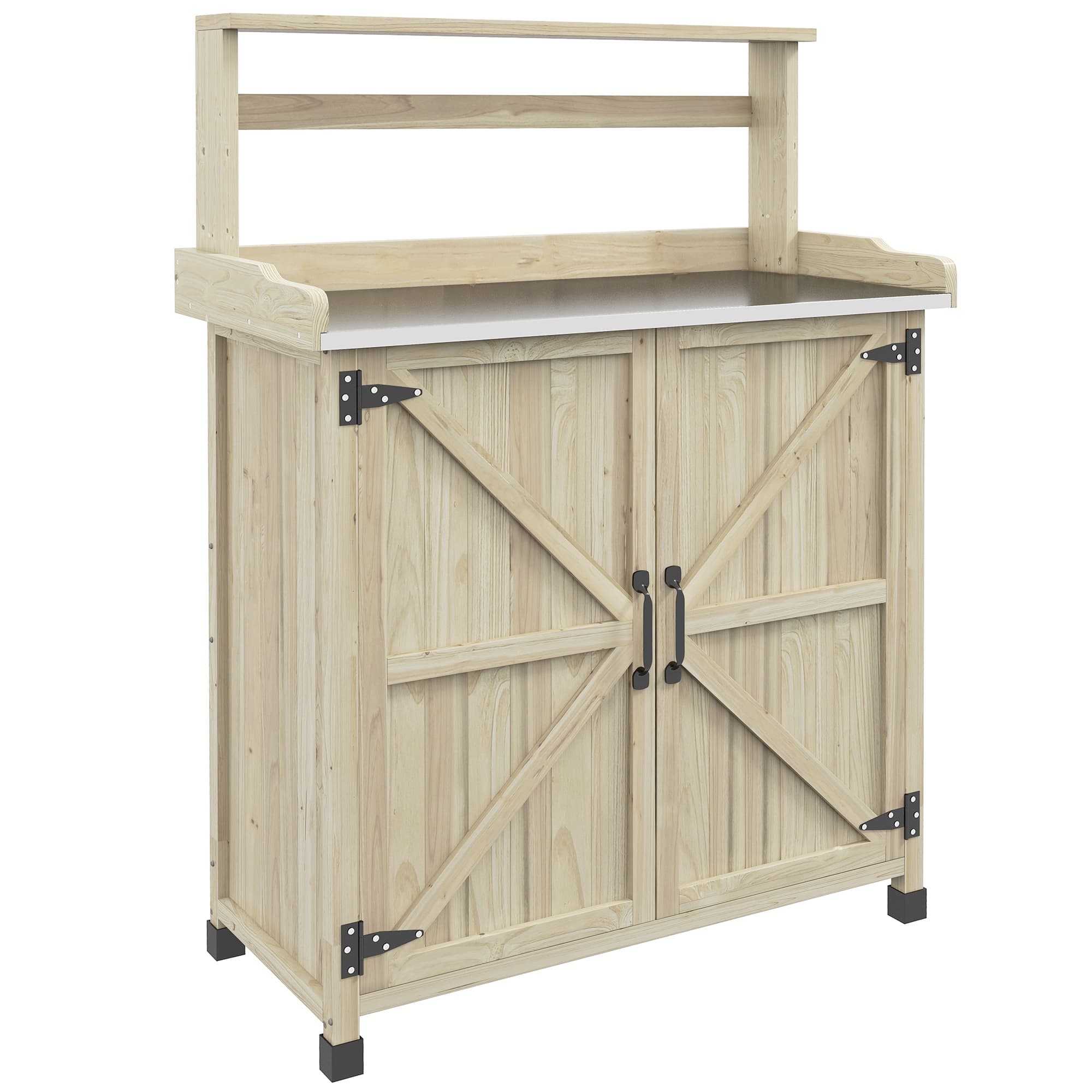 Outsunny Table de rempotage table de jardinage placard et étagères et plateau patins antidérapants 90,5x41x124,5cm bois naturel