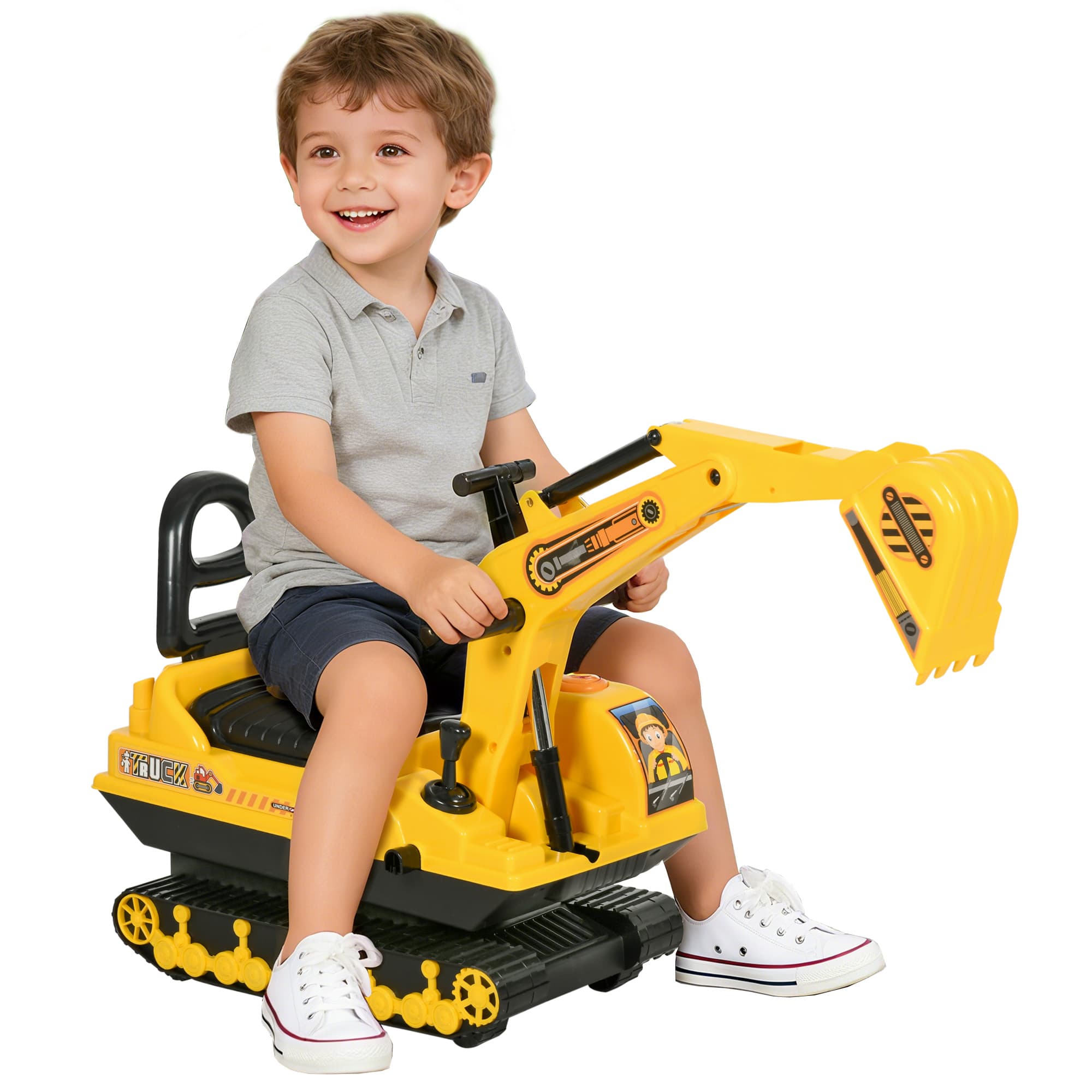 HOMCOM Véhicule pour Enfants Voiture Jeux de Construction avec Pelle Convient aux Enfants de 3 à 8 Ans 78 x 24 x 58 5 cm Jaune et Noir aosom france