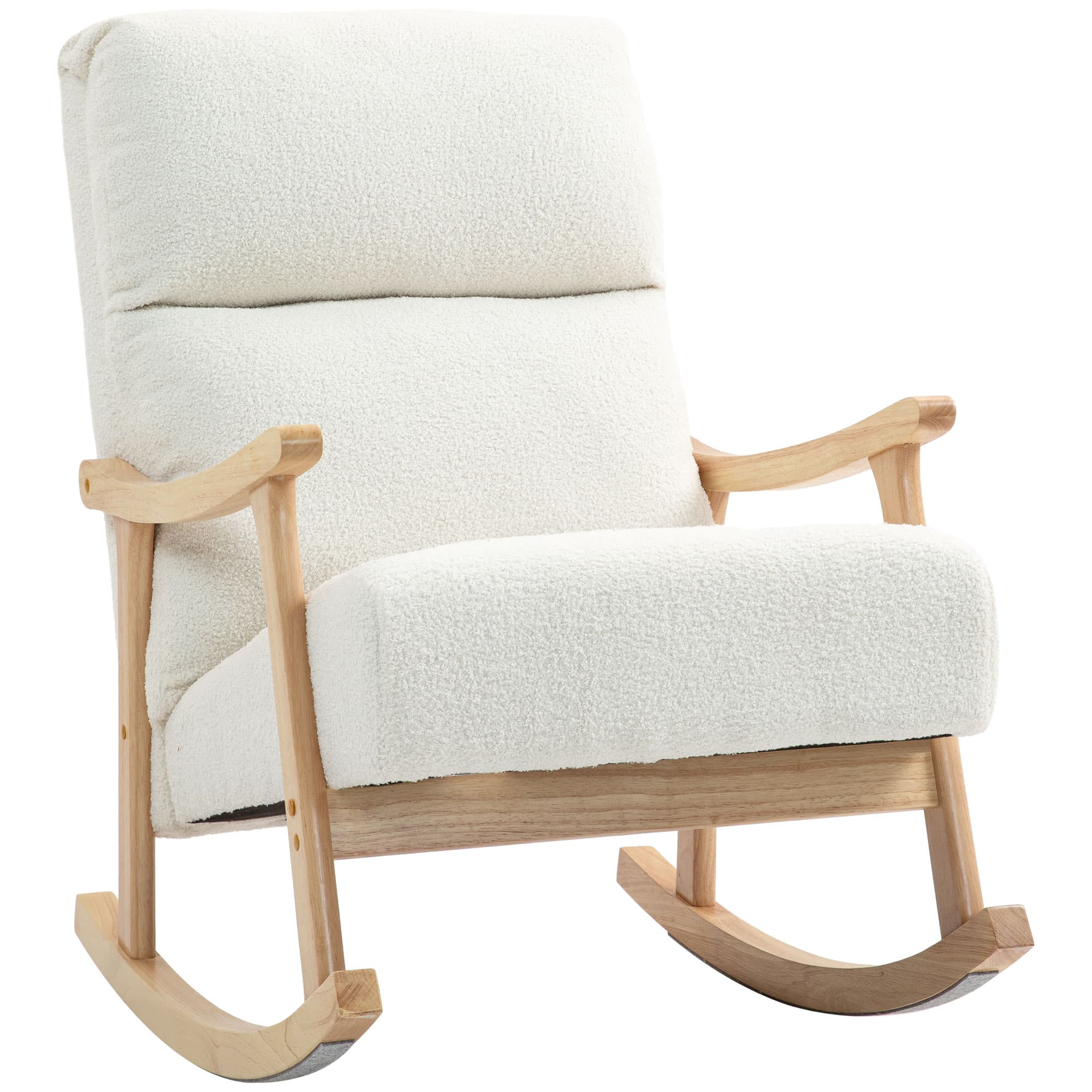 HOMCOM Fauteuil à bascule, rocking chair en velours teddy avec assise rembourré, dossier ergonomique, 65 x 90 x 98 cm, crème