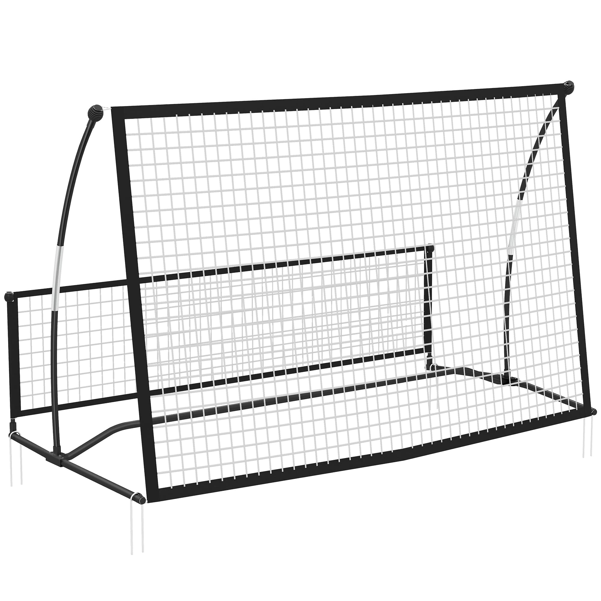 SPORTNOW Filet de Rebond de Football Portable 2-en-1, Double Face, avec Sac de Transport et Piquets de Sol, 200x94x122/52cm, Noir