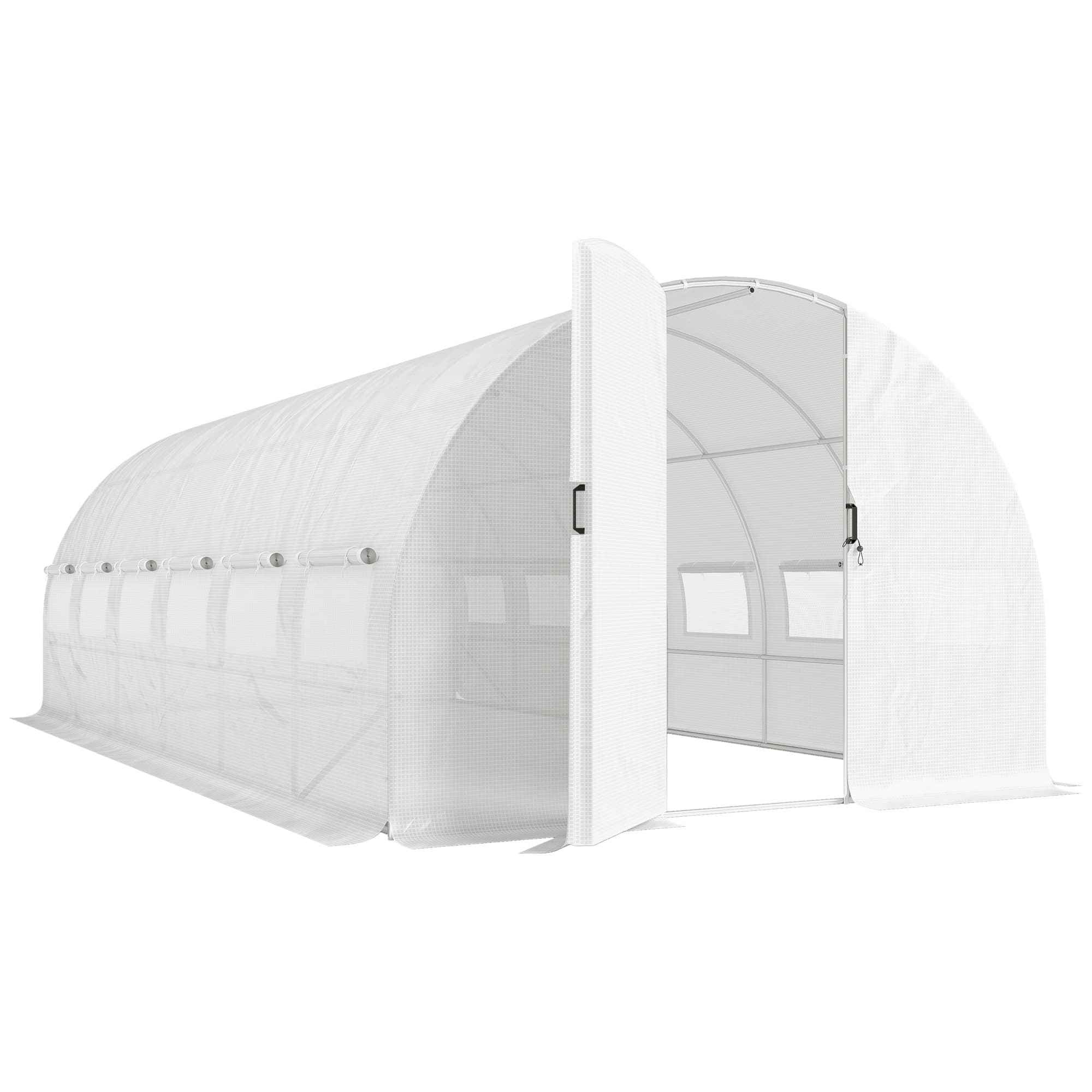Outsunny Serre Tunnel de Jardin 18m2, Serre de Jardin Tunnel avec Porte et 12 Fenêtres avec Moustiquaires, 295x597x200cm, Blanc