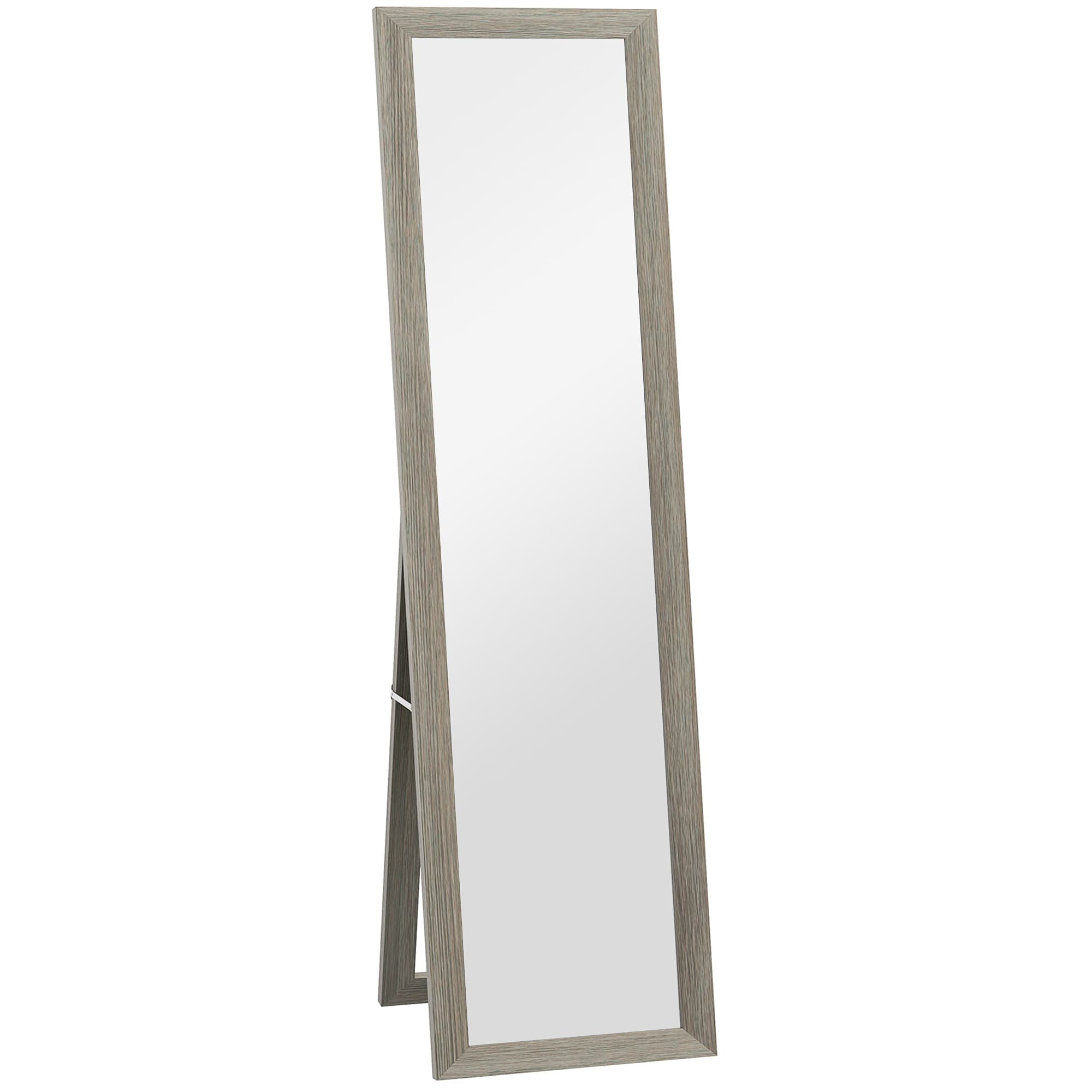 HOMCOM Miroir sur pied mural ou à poser rectangulaire avec cadre en bois pour salon chambre à coucher 37 x 155 cm gris