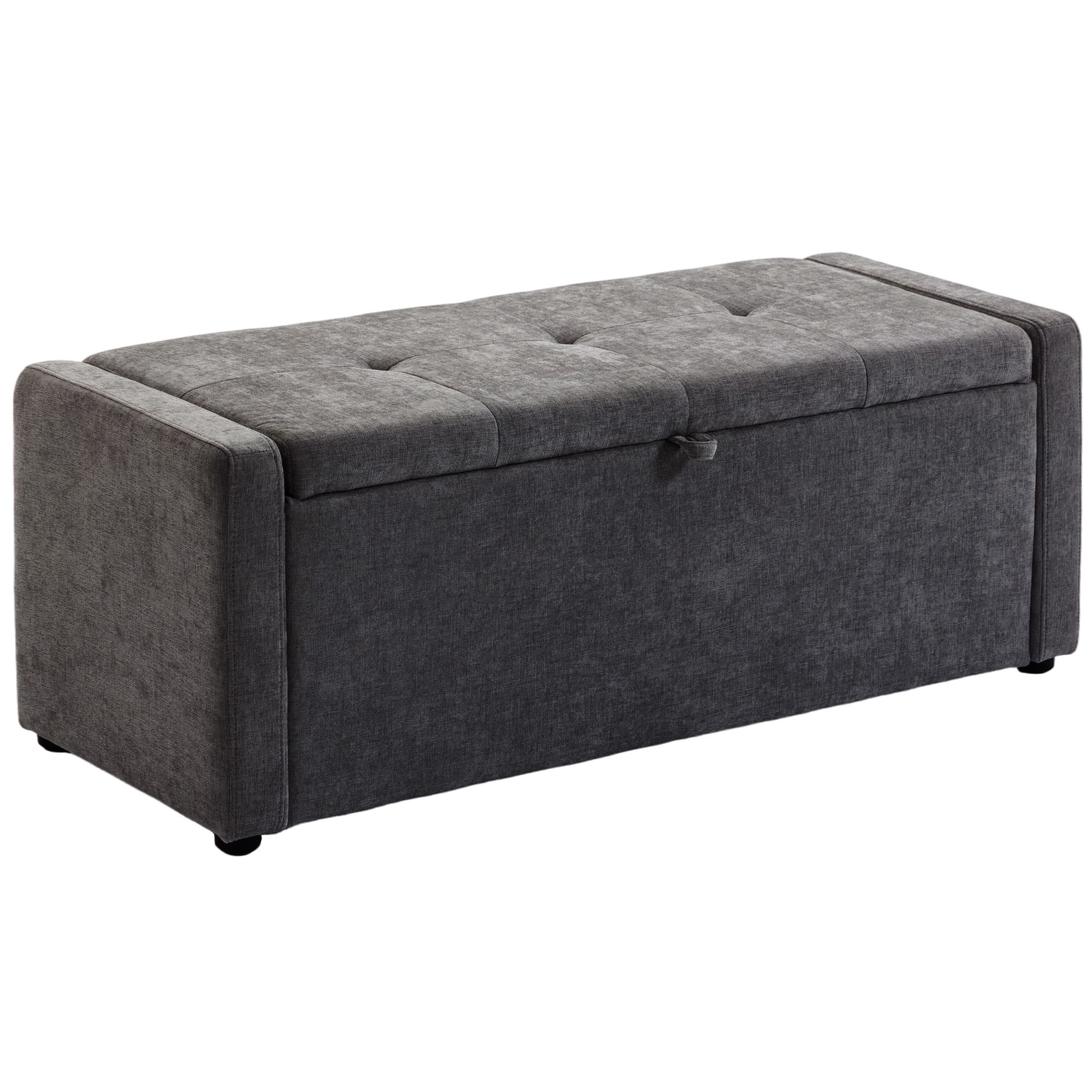 HOMCOM Banc de rangement, bout de lit, repose-pieds rembourré en lin avec assise large, 122 x 48 x 44 cm, gris foncé