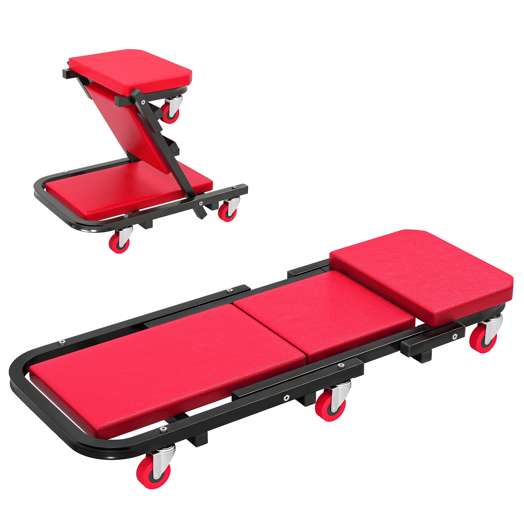 HOMCOM Planche à roulettes de montage 2 en 1 chariot de visite mécanicien pliable en Z charge 150kg 101,5 x 40 x 13,5 cm rogue