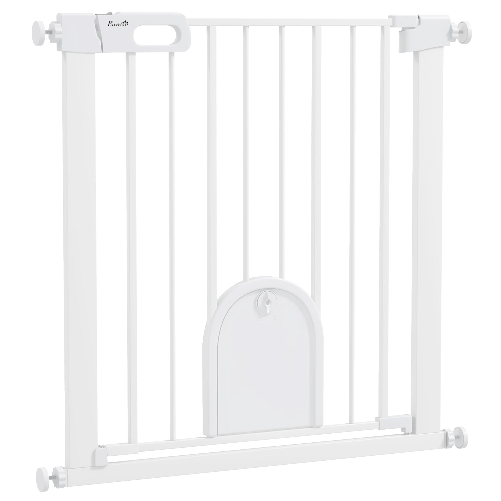 PawHut Barrière de sécurité animaux avec porte fermeture automatique système de double verrouillage, acier blanc