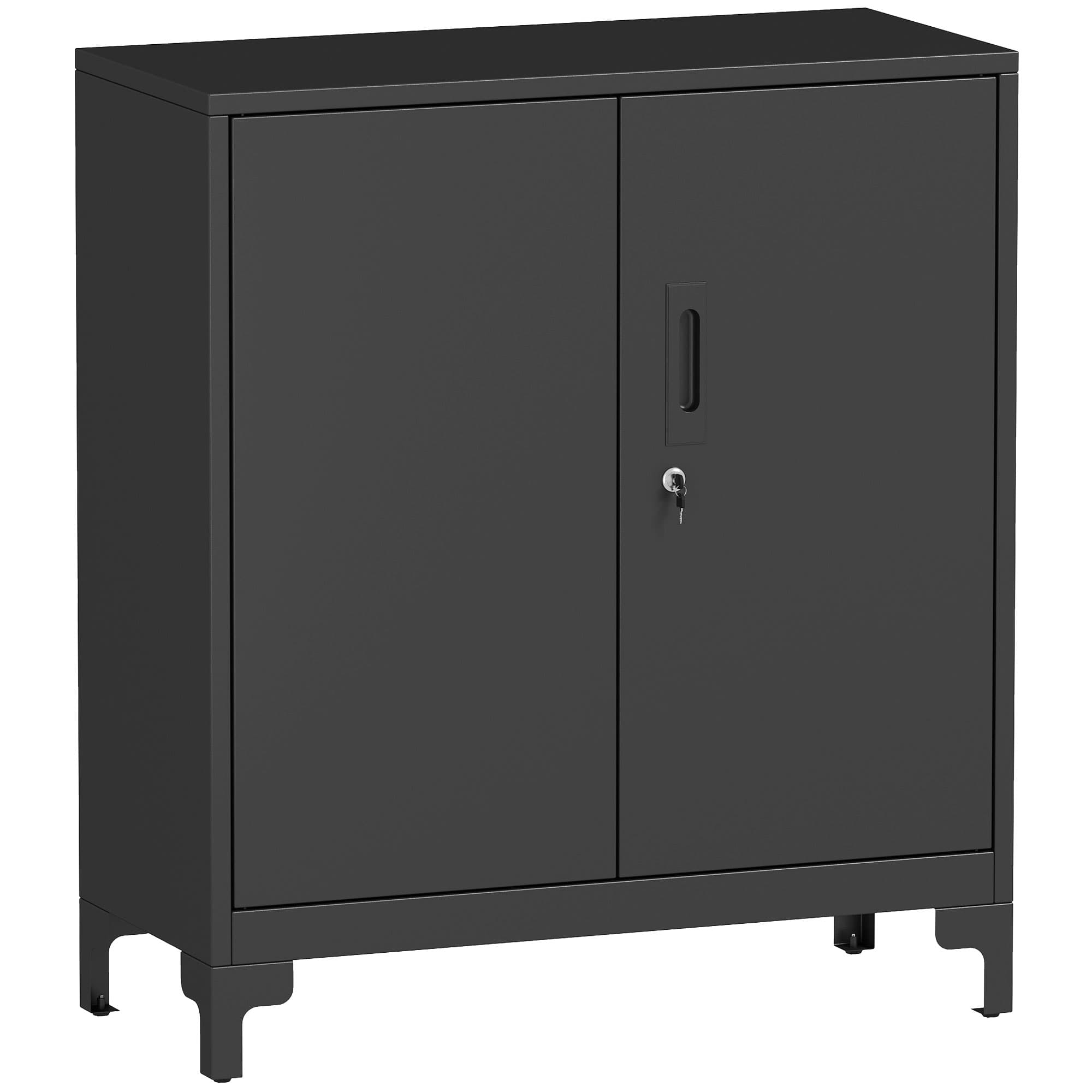 HOMCOM Armoire de bureau à 2 niveaux, meuble de rangement bureau métallique avec 2 portes verrouillables, 80 x 35 x 91 cm, noir