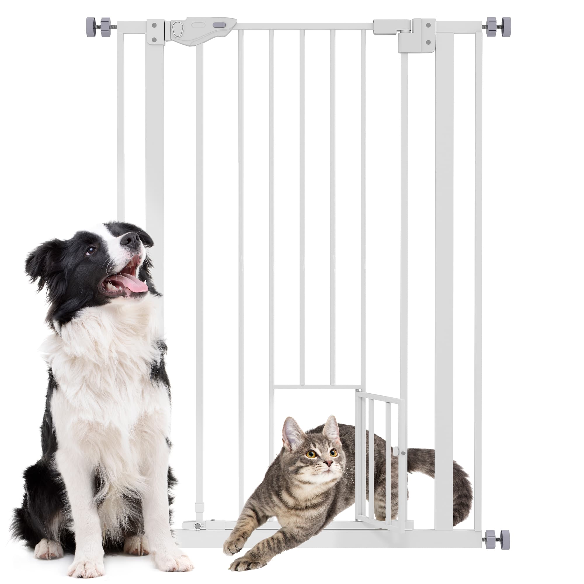 PawHut Barrière de sécurité barriere escalier animaux de 104H cm avec porte fermeture automatique système de double verrouillage sans percage