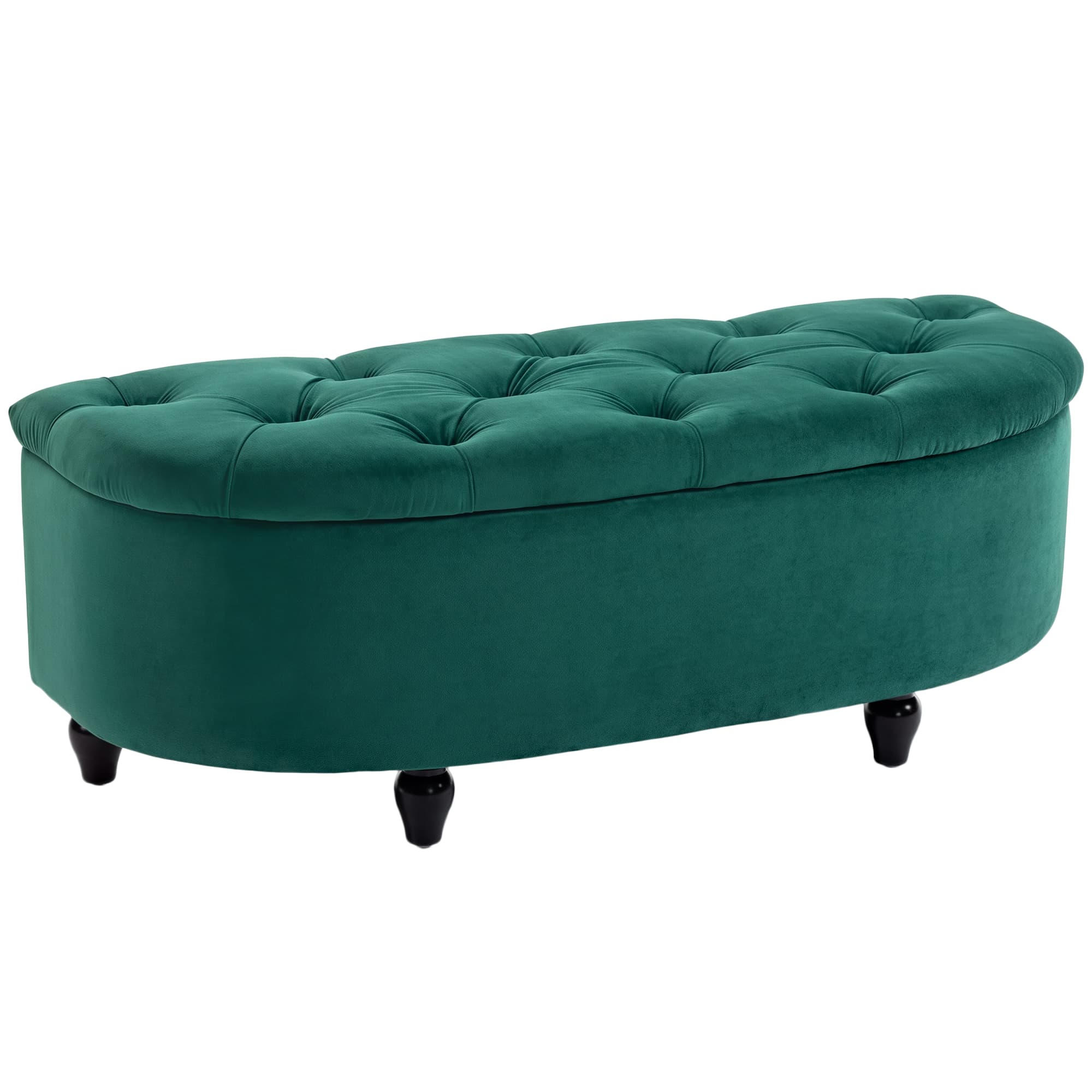 HOMCOM Pouf de Rangement Coffre 2 en 1 - Pouf capitonné Demi-Cercle - Pieds Bois hévéa Noir revêtement Velours vert