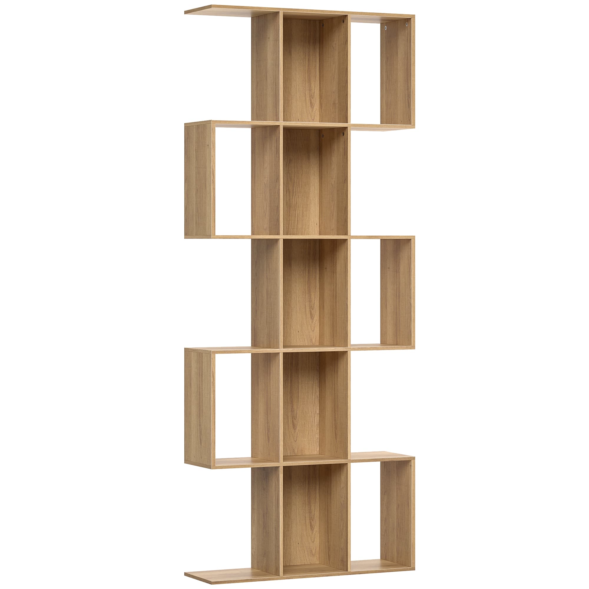 HOMCOM Bibliothèque à 5 niveaux, étagère de rangement en forme S avec 15 compartiments ouverts, 80 x 24 x 200 cm, chêne