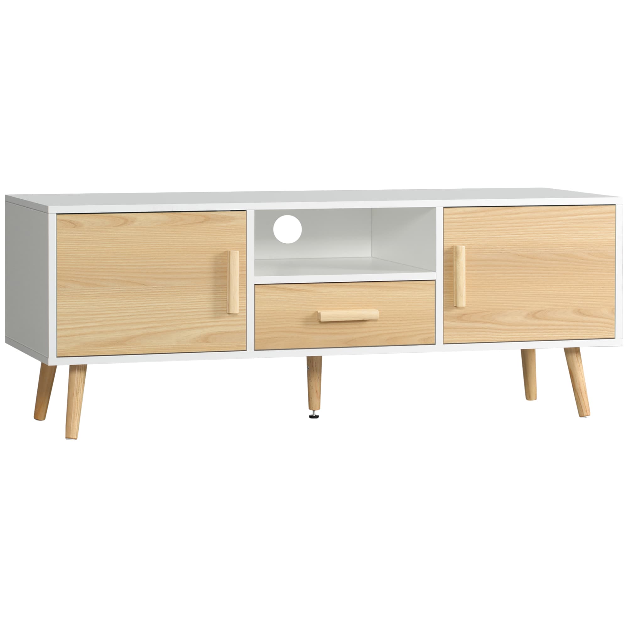 HOMCOM Meuble TV support TV jusqu'à 46 pouces style scandinave avec 1 tiroir, 2 placards, 1 niche, 1 passe-câbles 140 x 40 x 55,3 cm Aosom France