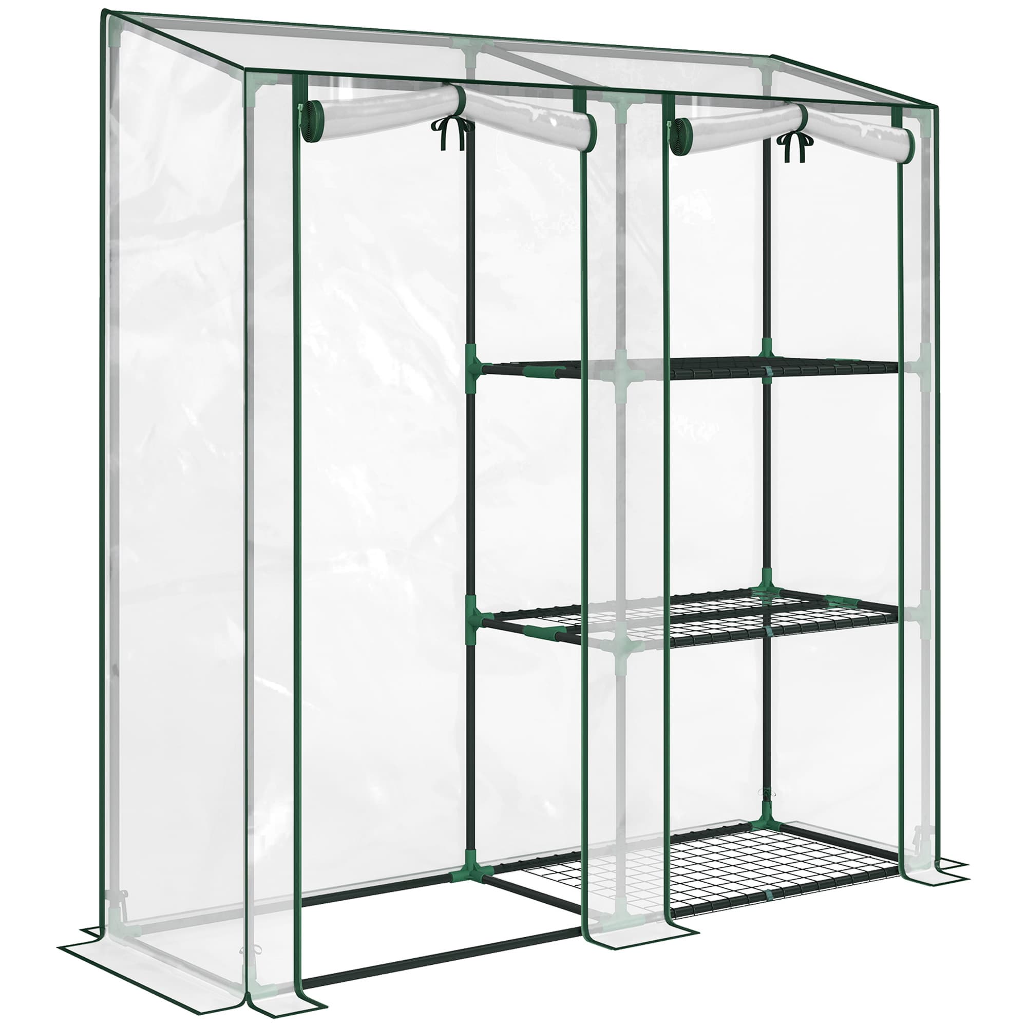Outsunny Serre de Jardin avec étagères 3 niveaux, Petite Serre en Bâche PVC et Châssis Acier, 2 Portes Roulantes, Transparent