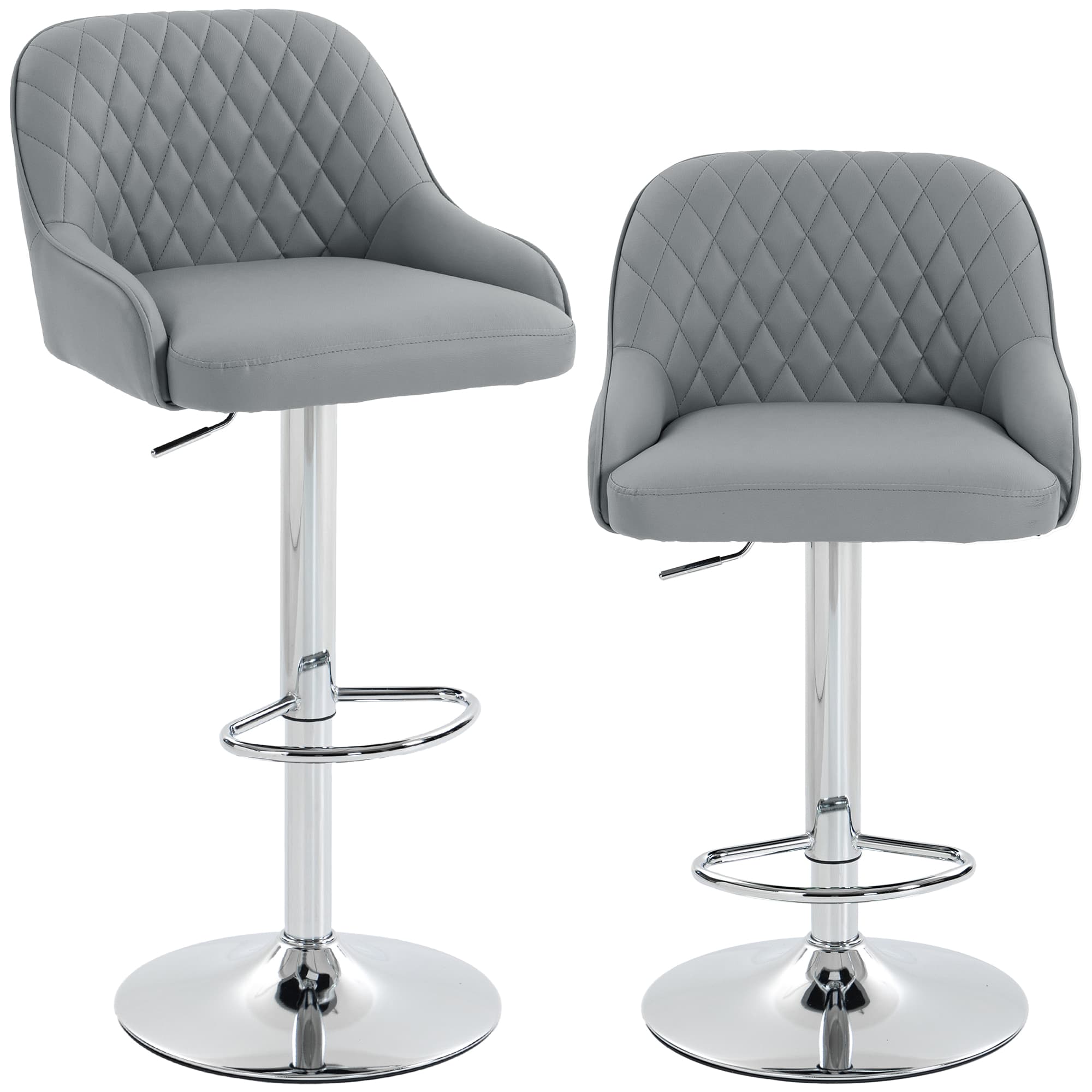 HOMCOM Lot de 2 Tabourets de Bar Pivotants et Réglables pour Cuisine, Gris clair