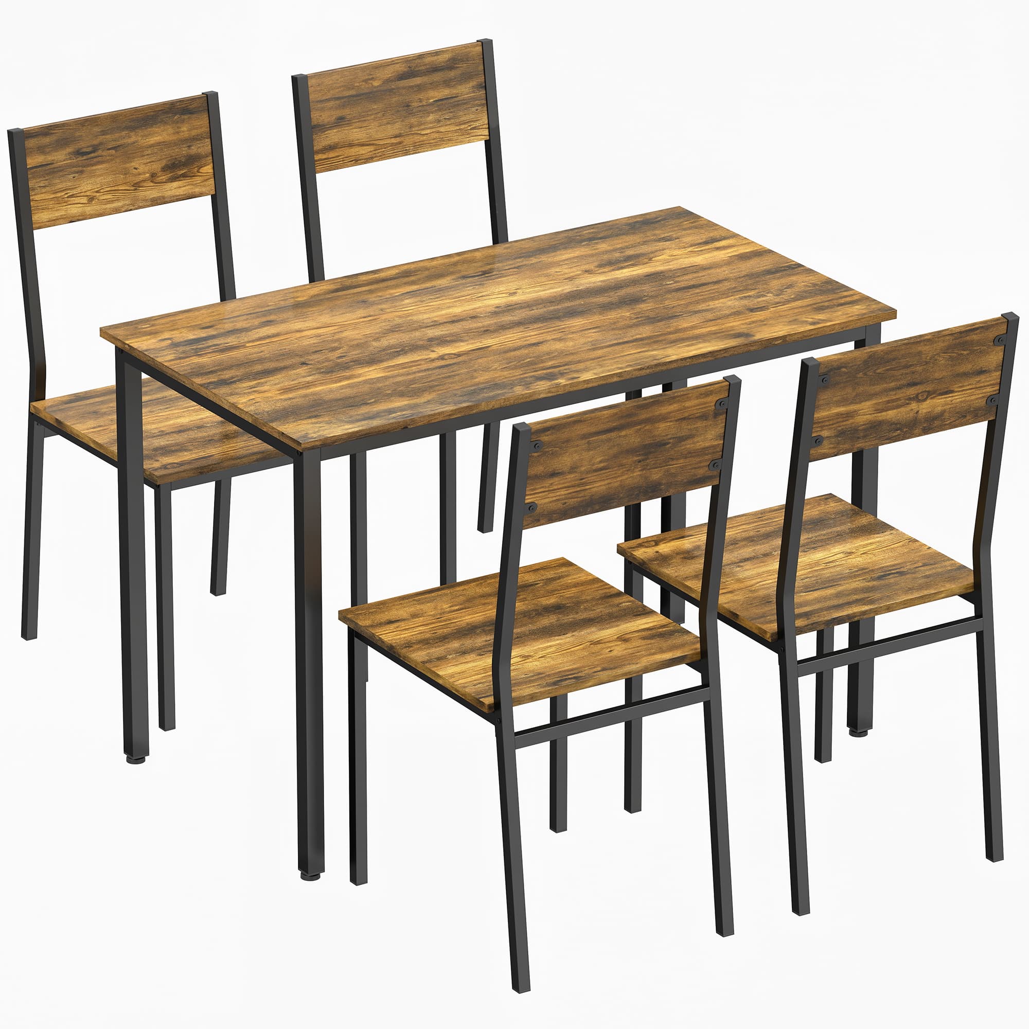 HOMCOM Ensemble table salle à manger avec 4 chaises, table de cuisine avec chaises 4 personnes, pieds en métal, brun rustique