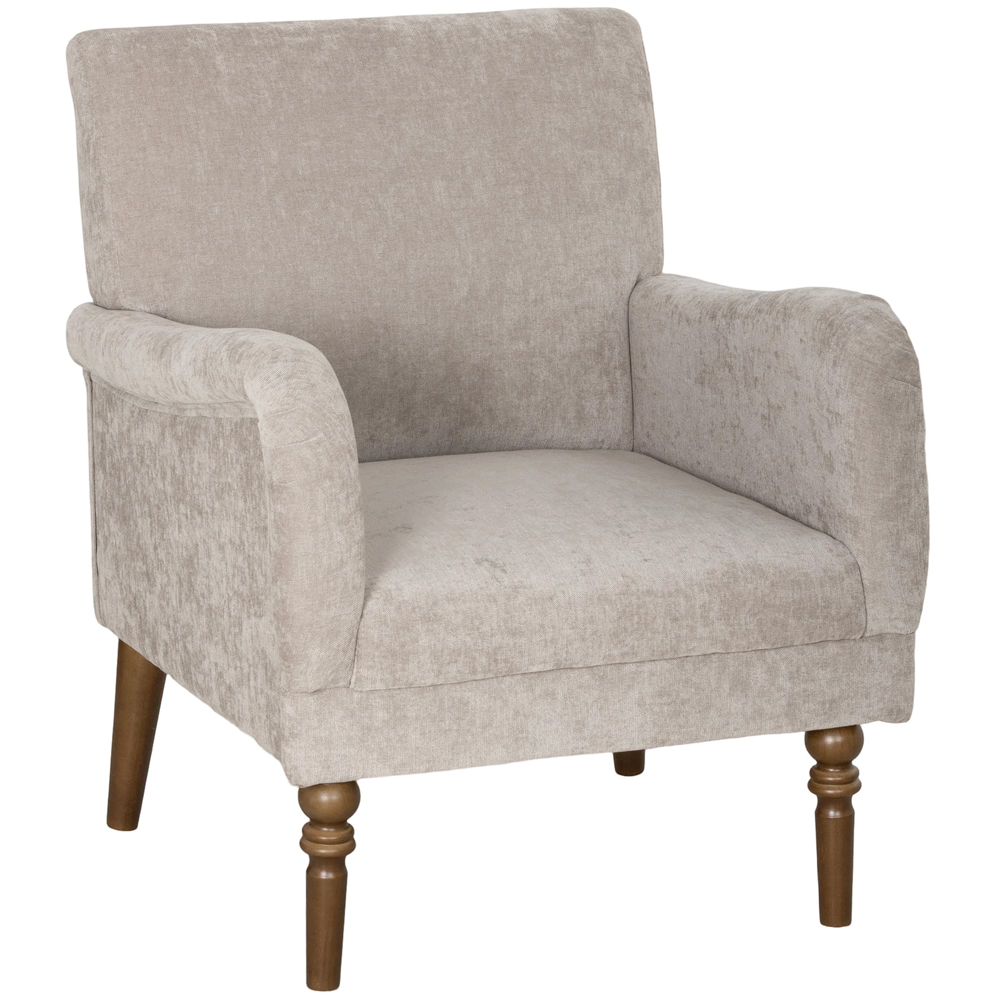 HOMCOM Fauteuil de salon, canapé 1 place avec dossier haut, accoudoirs, assise large, pieds en bois d'hévéa, tissu en lin, gris