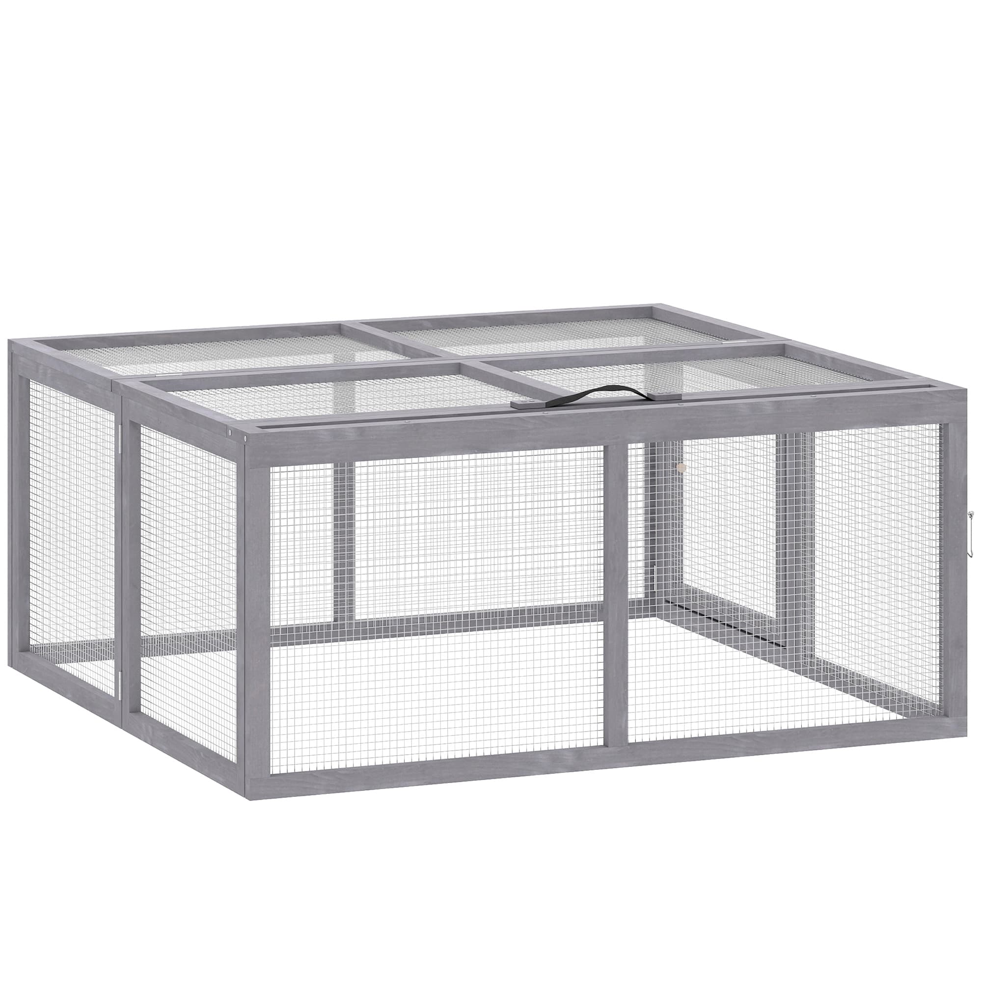 PawHut Clapier Lapin Extérieur Enclos Lapin Pliable en Bois Toit Ouvrant et Poignée pour Poule Canard 110x105x50cm Gris