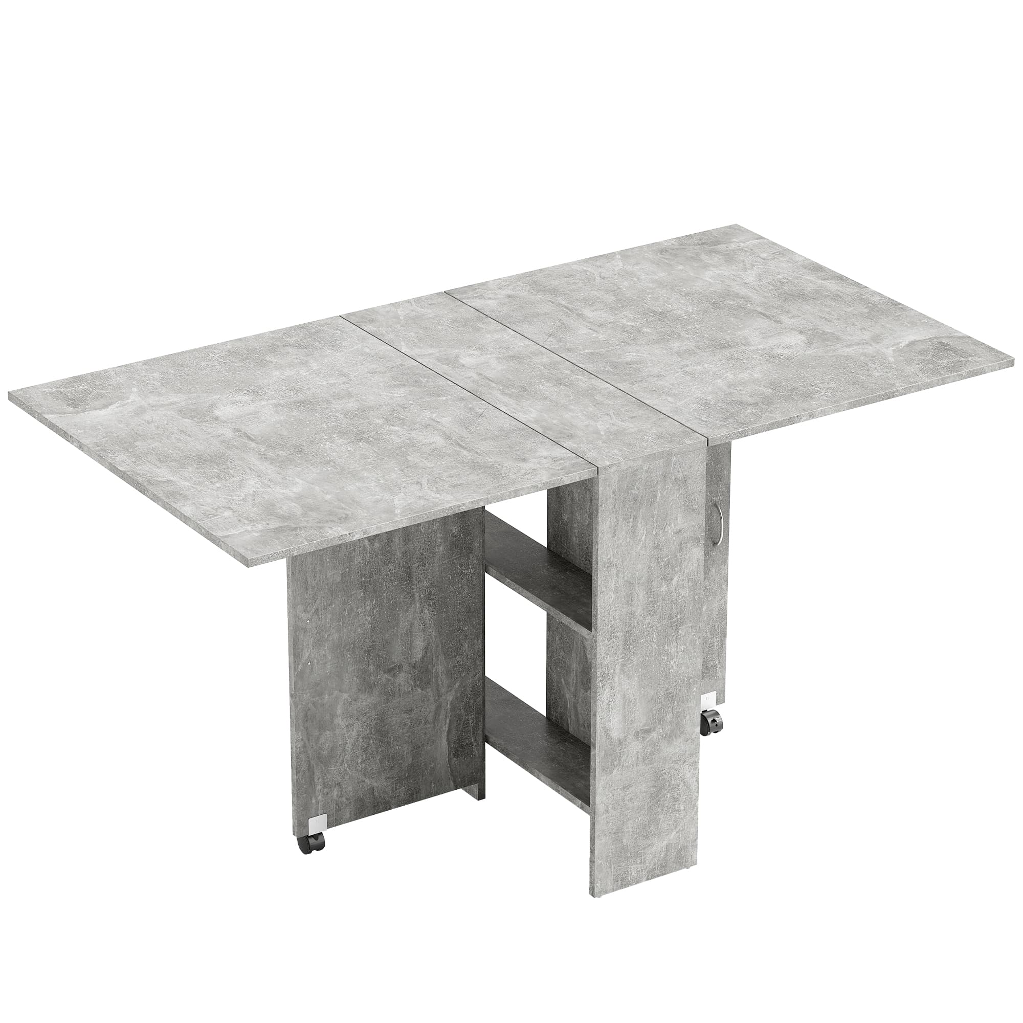 HOMCOM Table pliante de cuisine salle à manger amovible sur roulettes 75L x 140l x 74H cm 2 étagères intégrées en bois