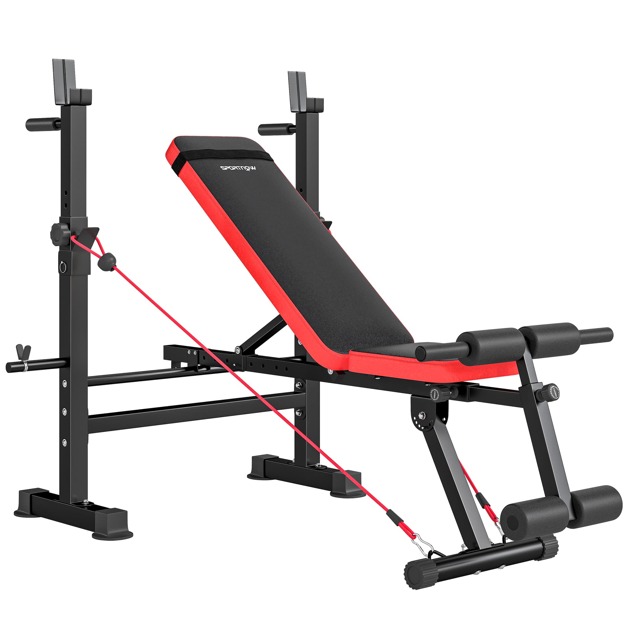 SPORTNOW Banc de musculation complet multifonction avec dossier réglable, repose-jambes et support de poids 147x109x122cm noir