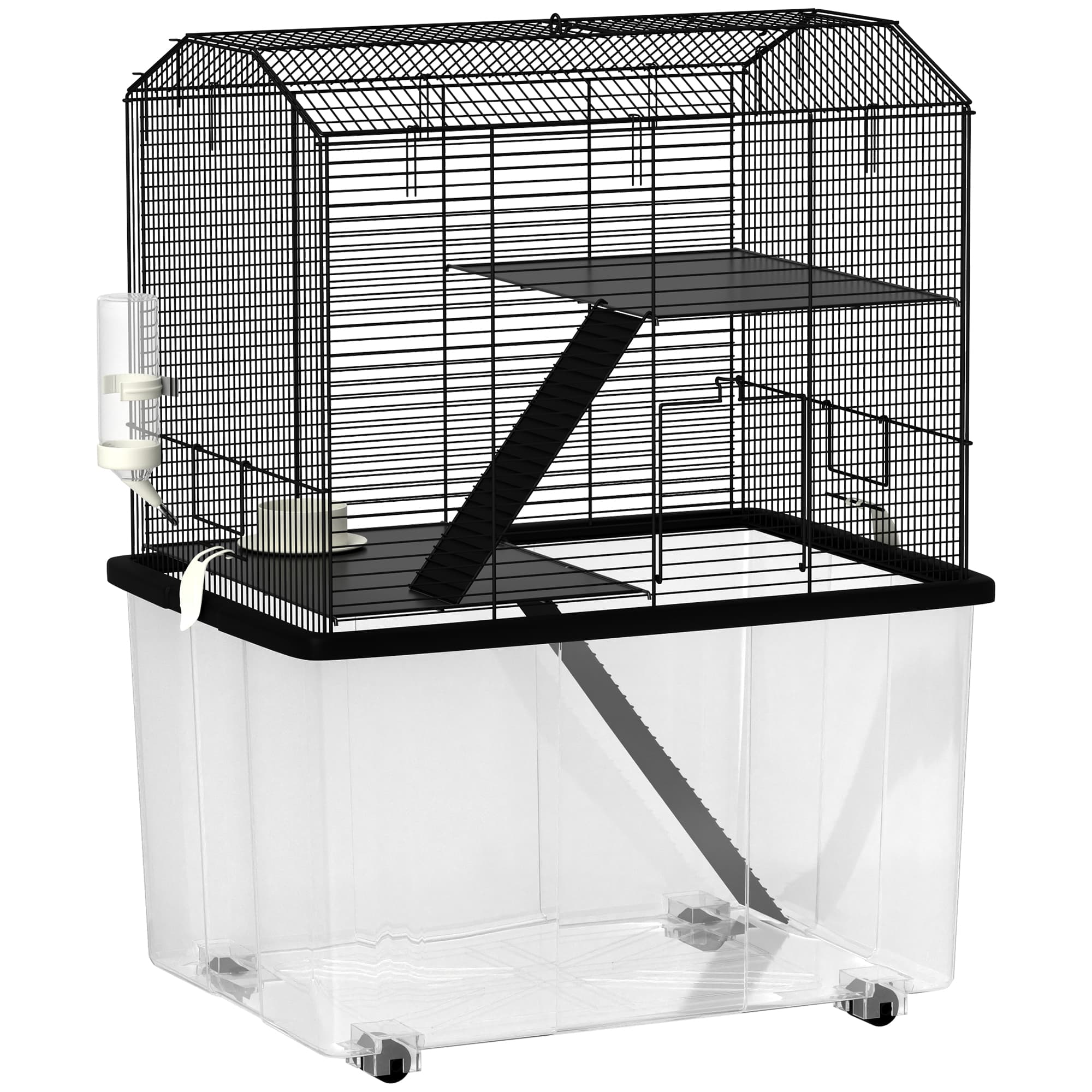 PawHut Cage hamster cage rongeur 3 étages avec roulettes plate-forme et échelle en fil d'acier 57 x 43 x 74 cm noir