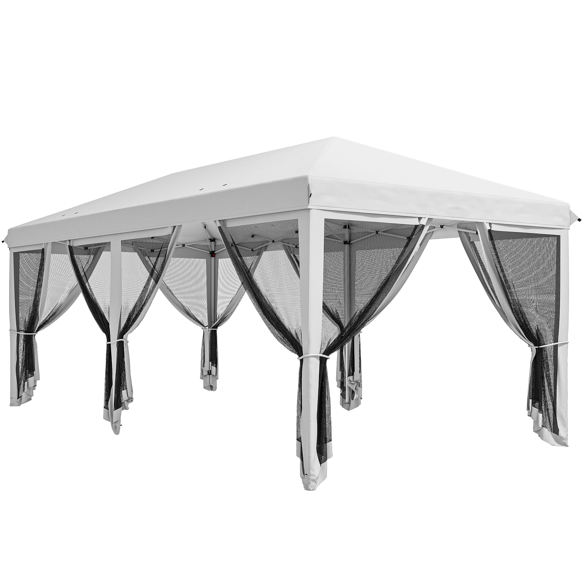 Outsunny Tonnelle Barnum Pliant Pop-up 6 x 3 m moustiquaires amovibles + Sac de Transport Crème Noir