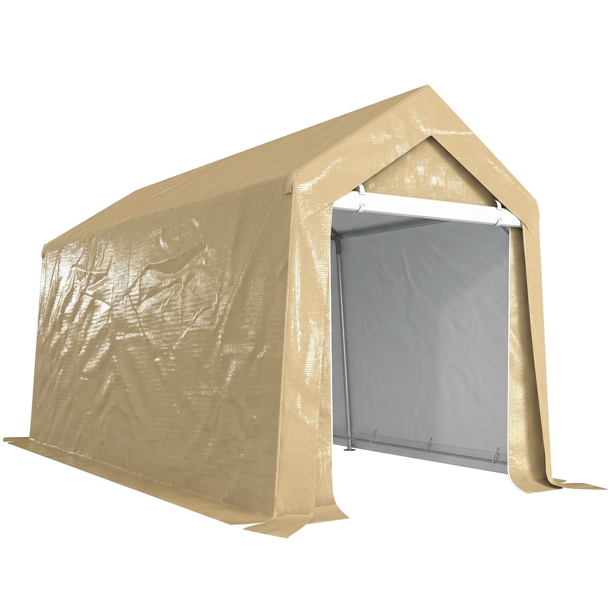 Outsunny Abri de jardin Abri à buches Abris voiture tente de stockage portable extérieur avec cadre en acier galvanisé et grande porte 2x3,6m beige