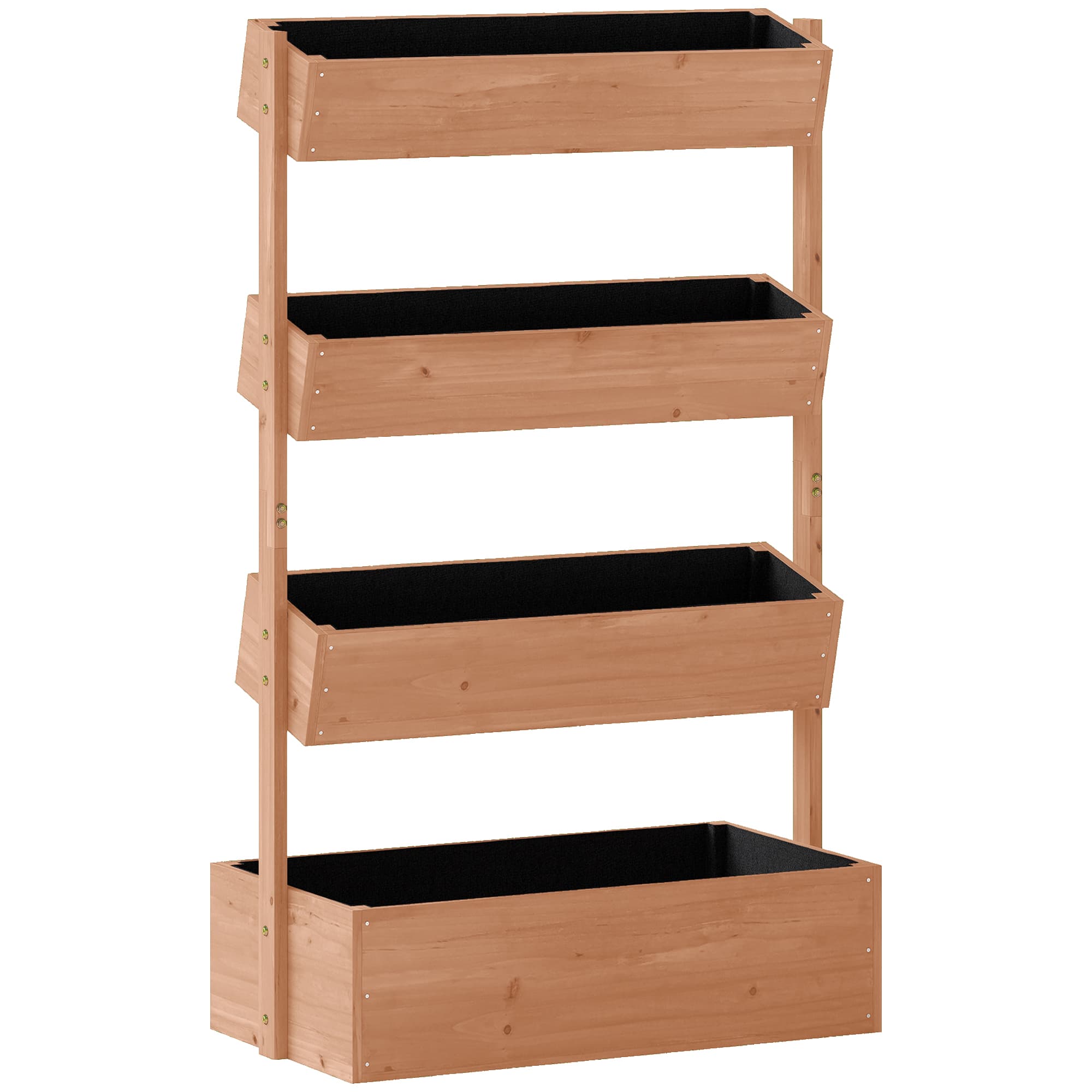 Outsunny Jardinière Surélevée en Bois avec 4 Étages, avec Trous de Drainage et Doublure en Tissu, 85x45x140cm, Marron