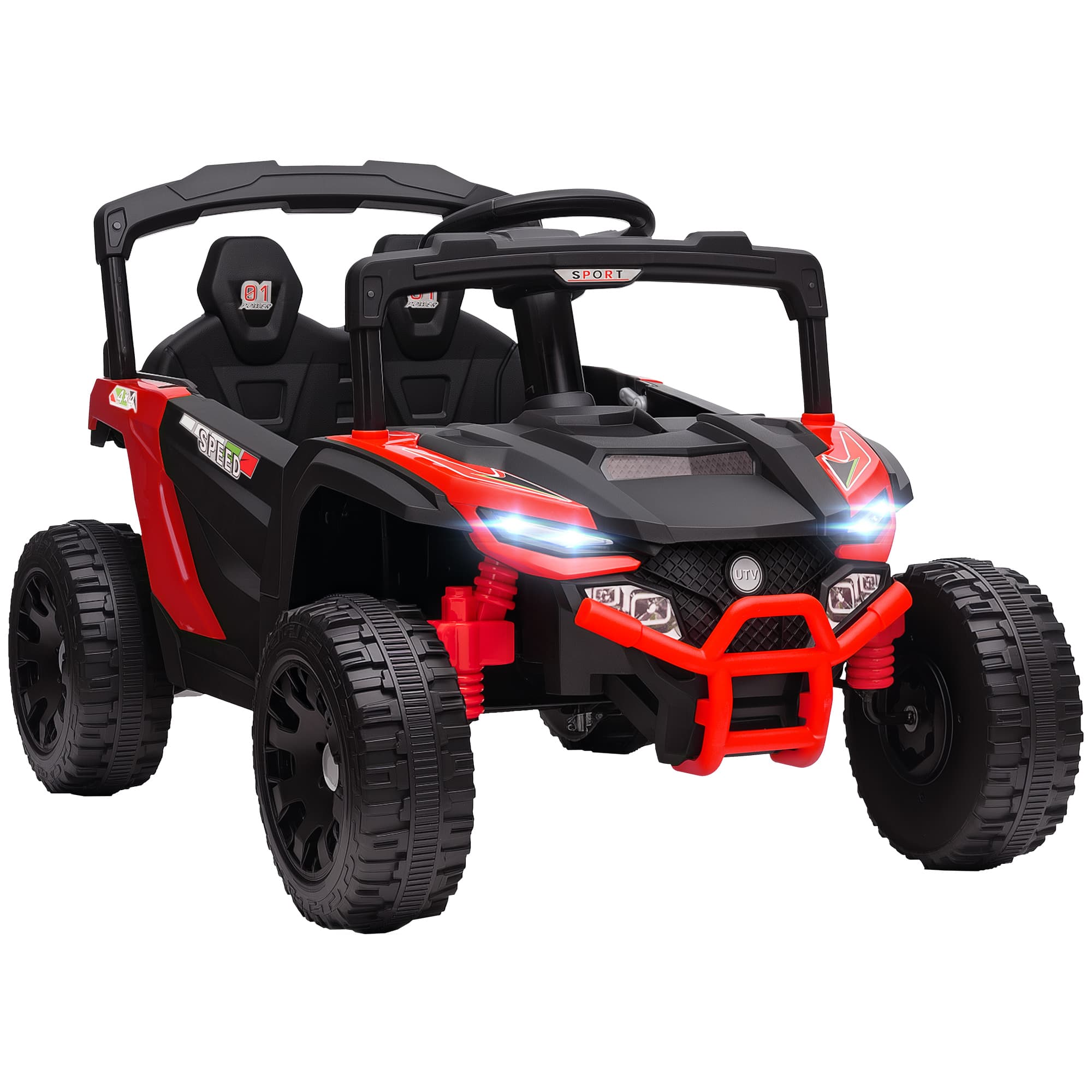 AIYAPLAY Voiture électrique enfant UTV, buggy électrique enfant 12V 2 moteurs, télécommande, LED, musique, klaxon, 3-8 ans, rouge