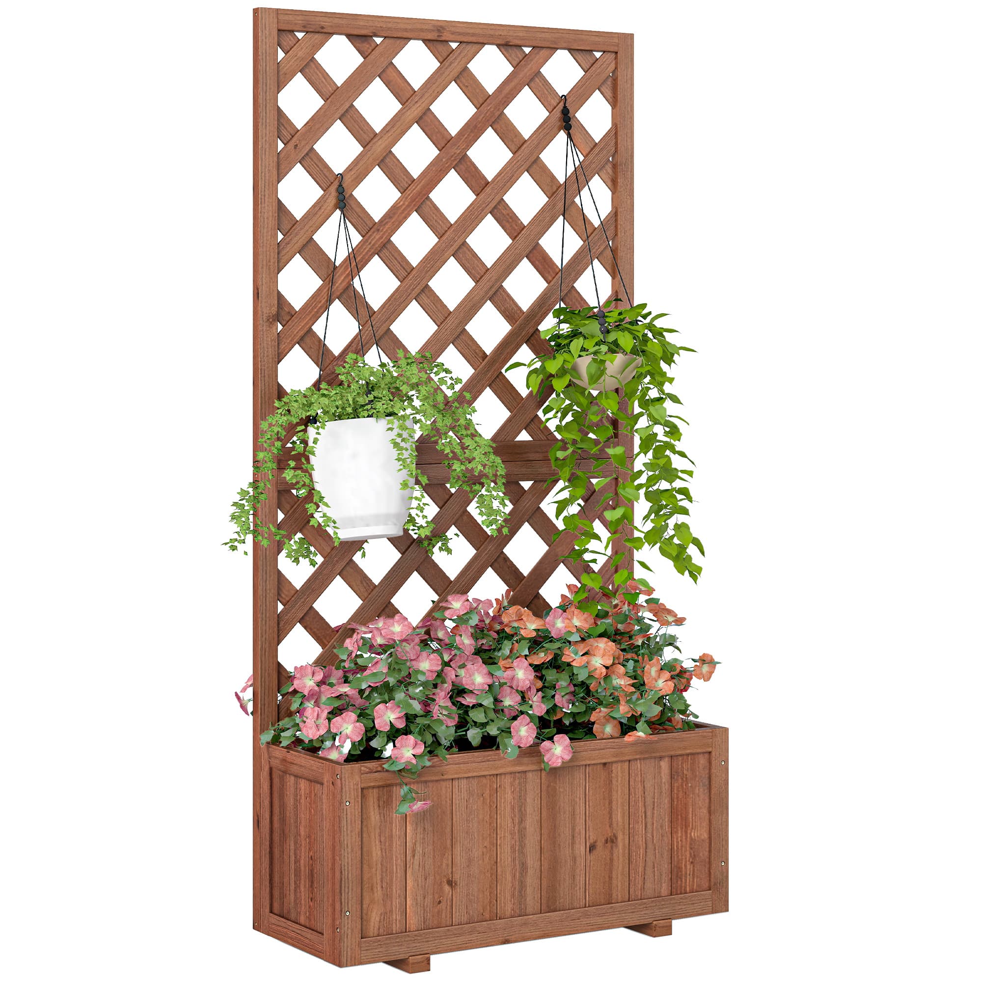 Outsunny Jardinière avec Treillis bac à Fleurs Jardinière sur Pied - dim. 72,5x31,5x149,5cm Inserts d'irrigation Inclus Bois Sapin pré-huilé