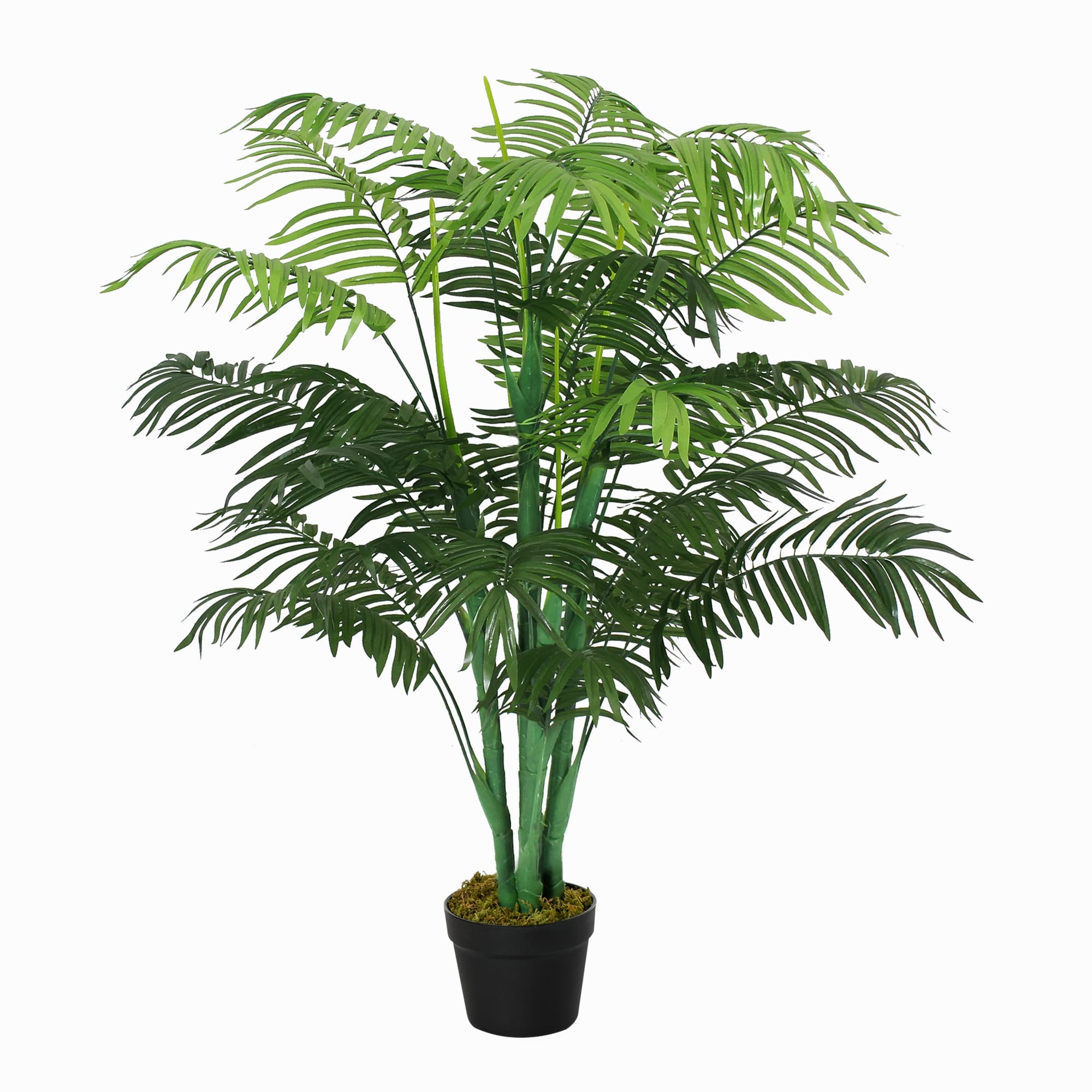 Outsunny Palmier Artificiel 125 cm avec 18 Grandes Feuilles, Base en Ciment et Mousse de Lichen en PE, pour Salon Chambre, Vert