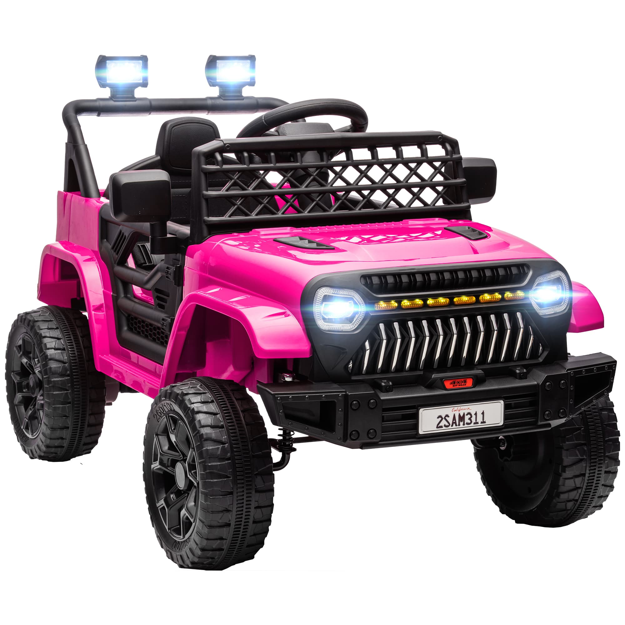 AIYAPLAY Voiture électrique enfant 4x4 télécommande 2,4Ghz, 2 moteurs 12 V, vitesse réglable, musique, klaxon, lumières LED, noir