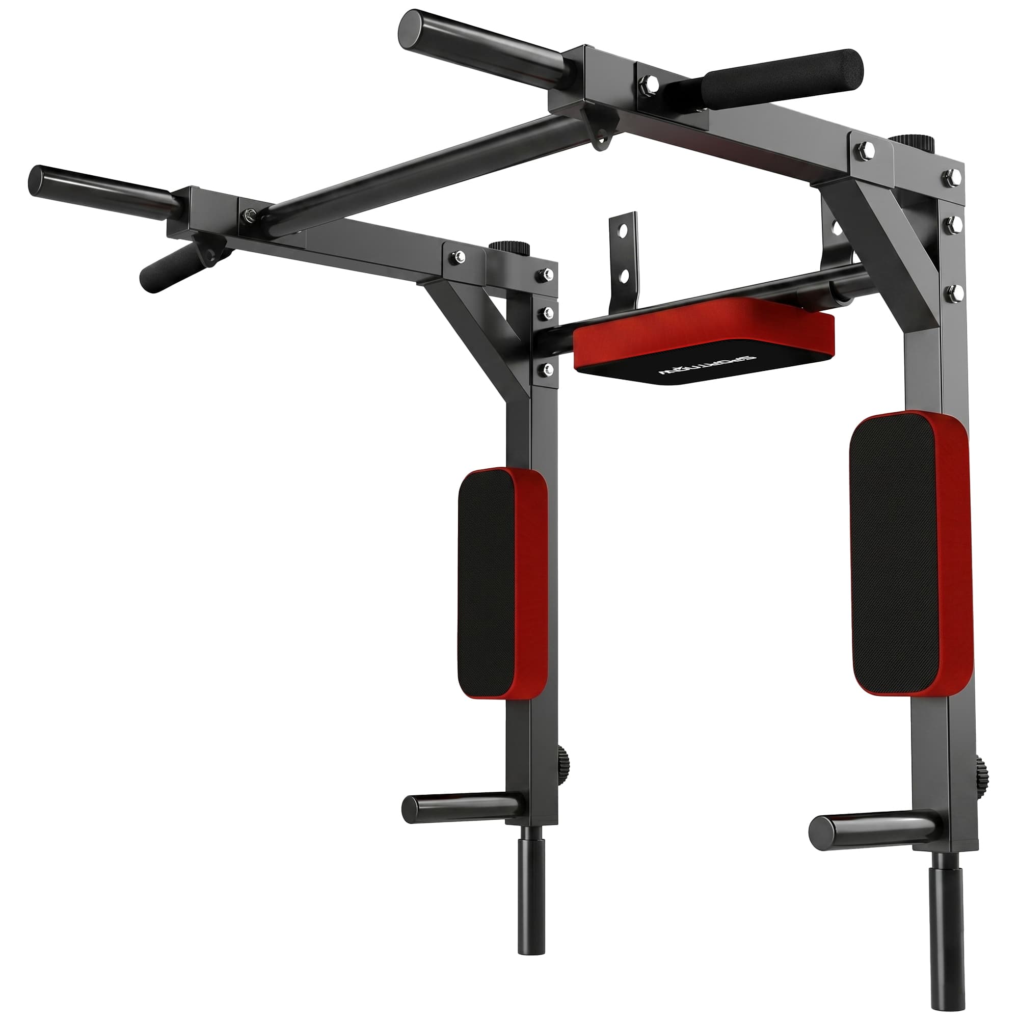 SPORTNOW Barre de Traction Murale 2-en-1 en Acier avec Poignées Antidérapantes, Coussins Coude et Dos, 95 x 76 x 63 cm, Rouge