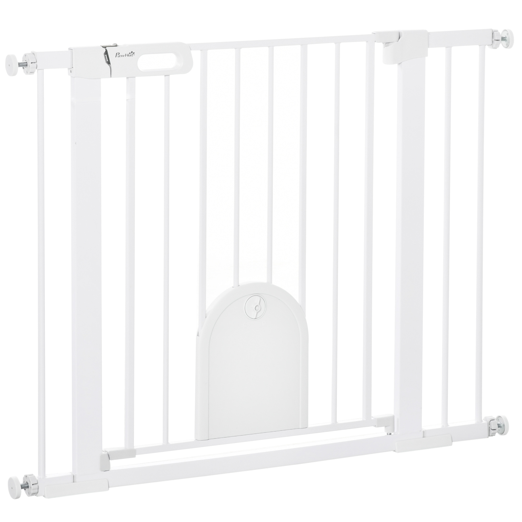 PawHut Barrière de sécurité animaux avec porte fermeture automatique système de double verrouillage, acier blanc
