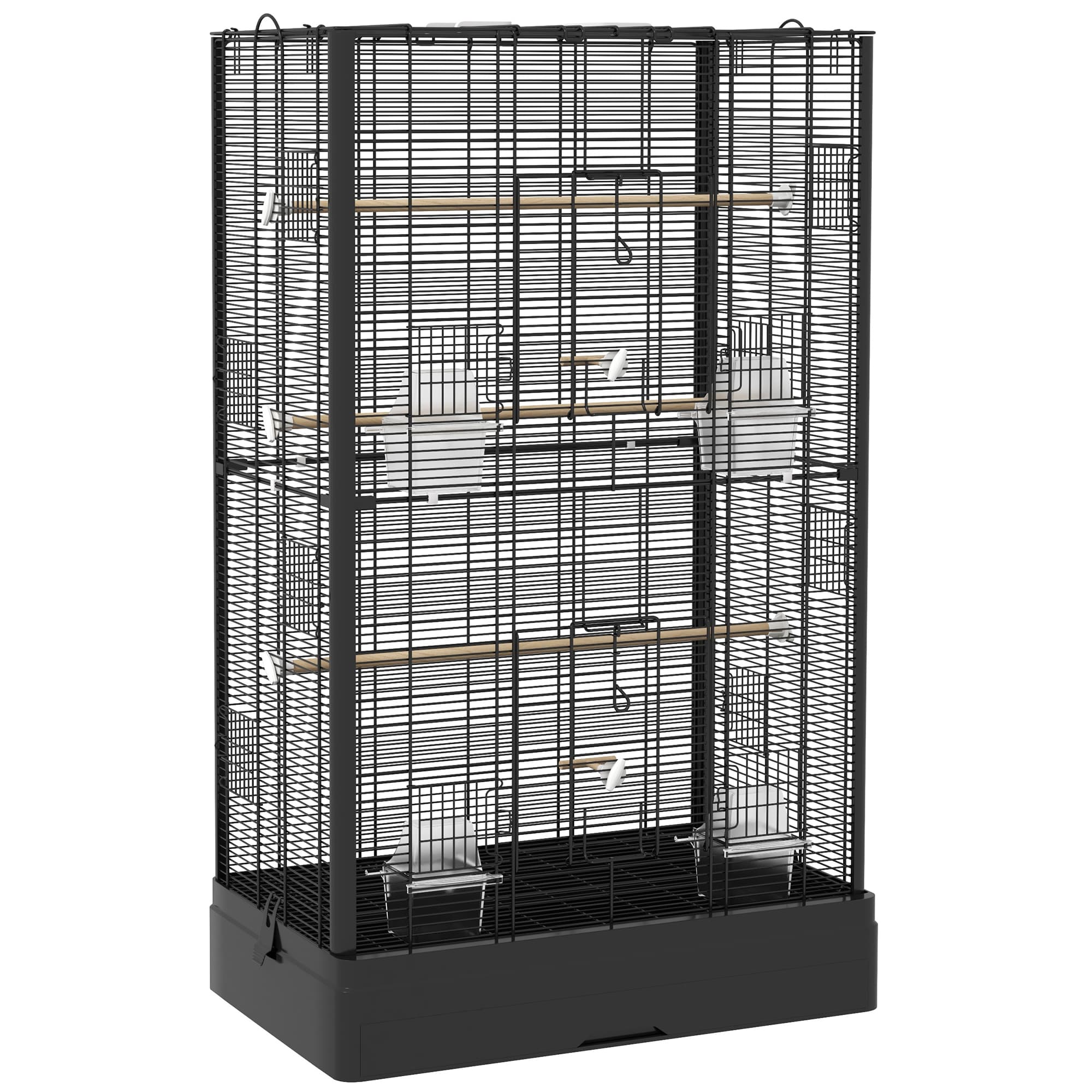 PawHut Cage à oiseaux volière avec portes perchoirs cage pour canaris perruches perroquets 61 x 36,5 x 98 cm noir