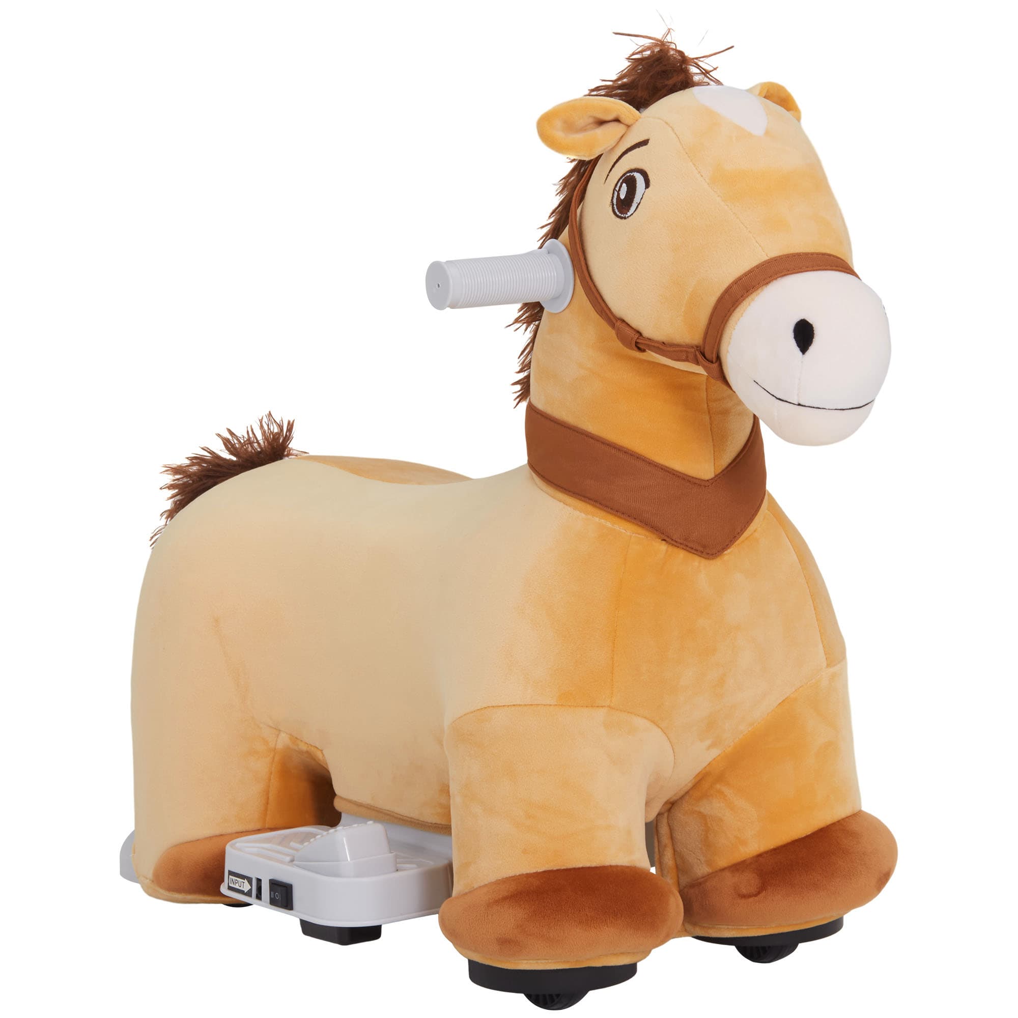 AIYAPLAY Porteur cheval électrique voiture électrique en animal avec guidon antidérapant pour enfants de 18 à 36 mois marron