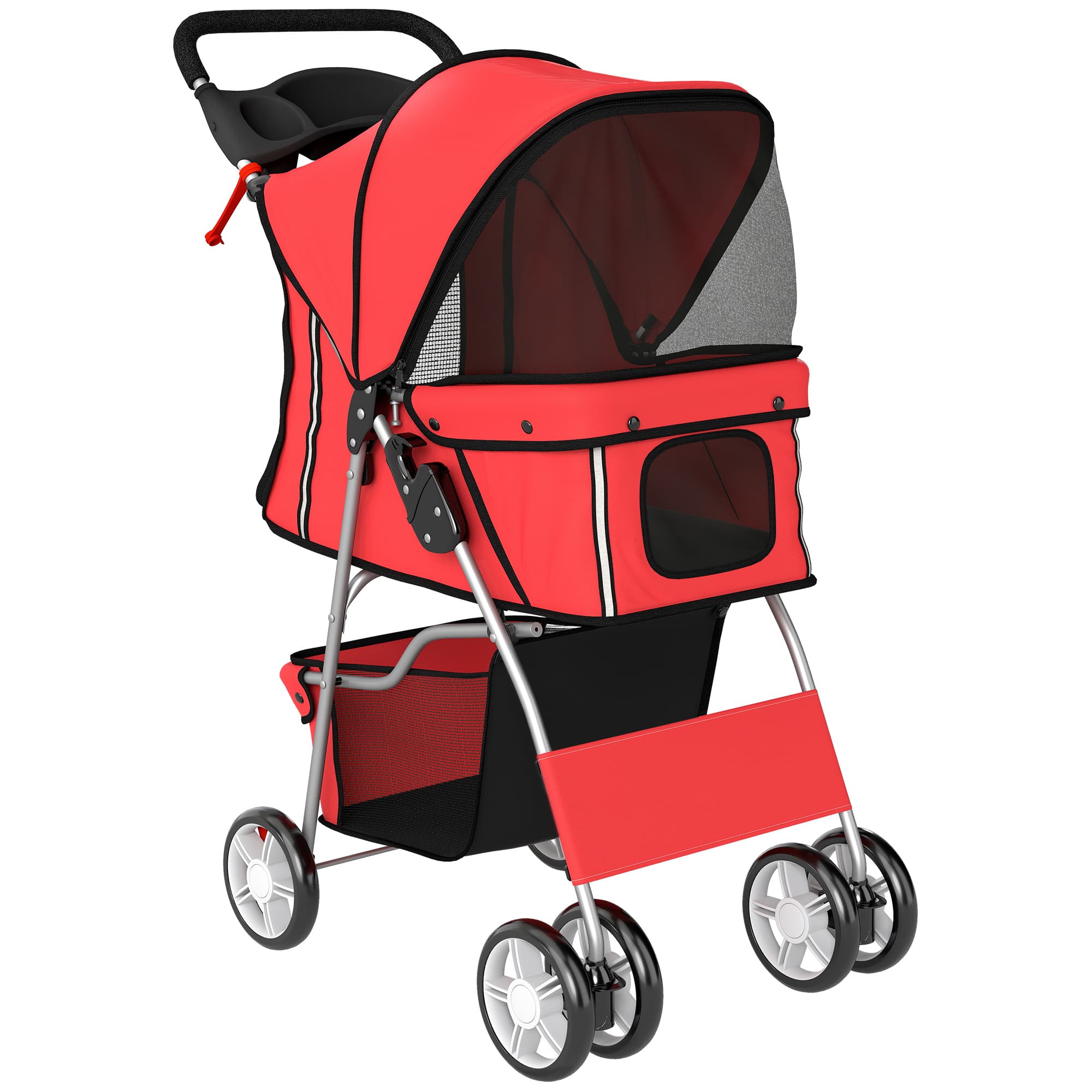 PawHut Poussette buggy pliable animaux chariot pliante chien chat porte-gobelet panier de rangement 75 x 45 x 97 cm rouge