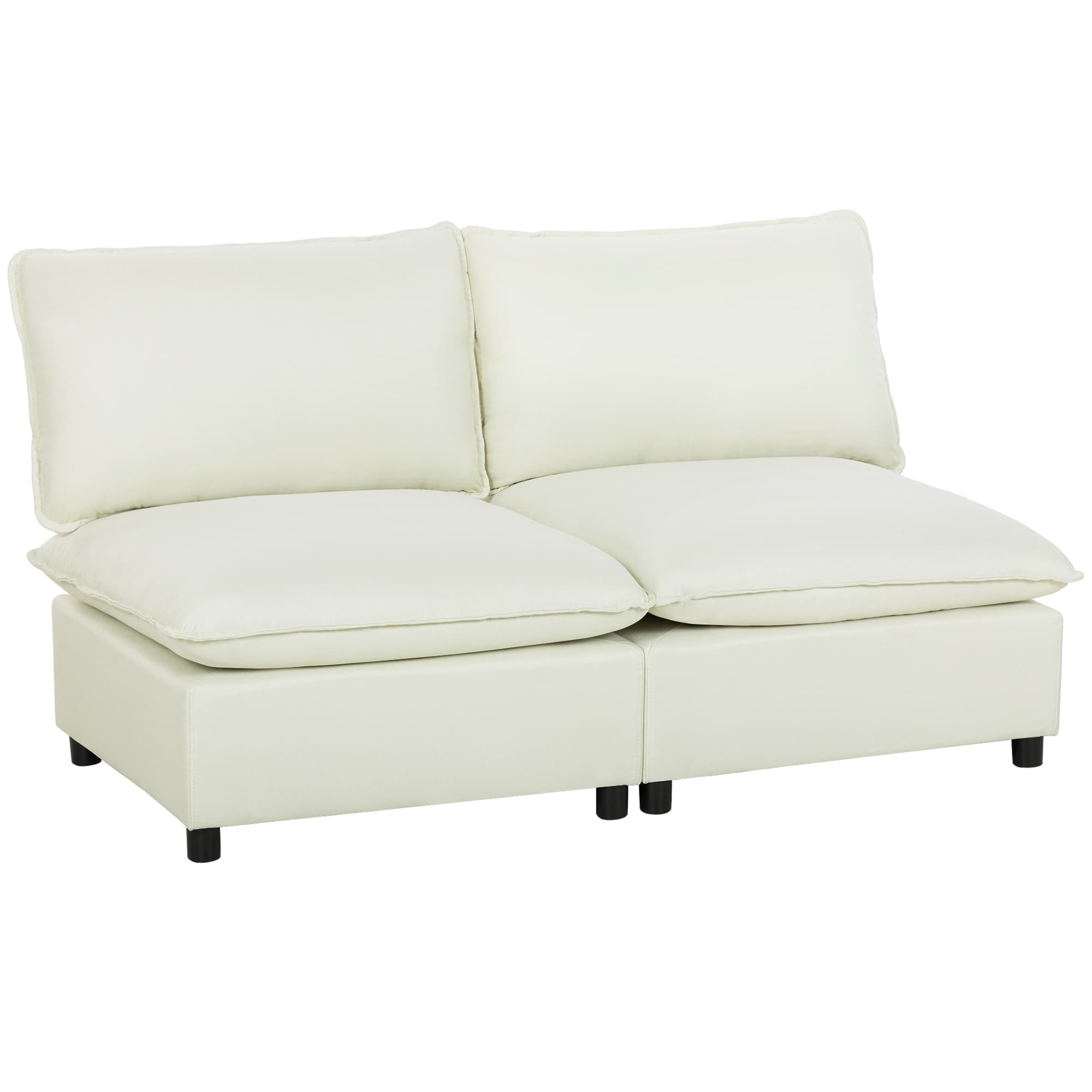 HOMCOM Canapé 2 places modulable, canapé de salon moderne 146 cm sans accoudoirs avec assise large, coussins épais, crème