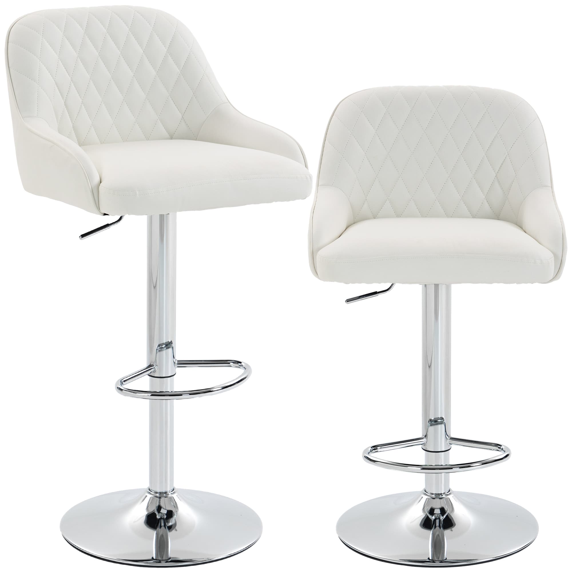 HOMCOM Set 2 Tabourets de Bar Pivotants et Réglables pour Cuisine, Blanc