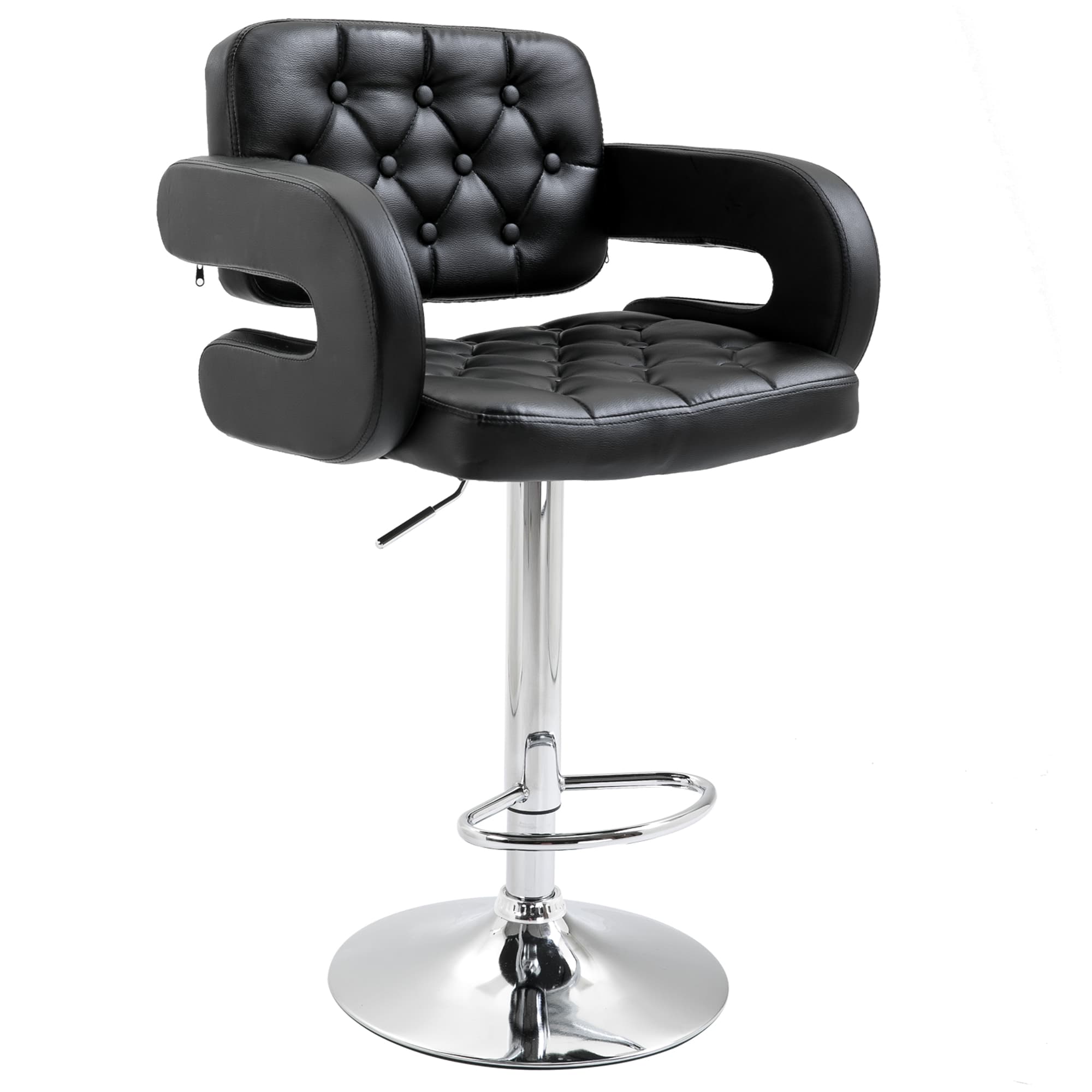 HOMCOM Tabouret de bar pivotant chaise de bar réglable en hauteur avec dossier repose-pieds et accoudoirs 61x50x94-114cm noir