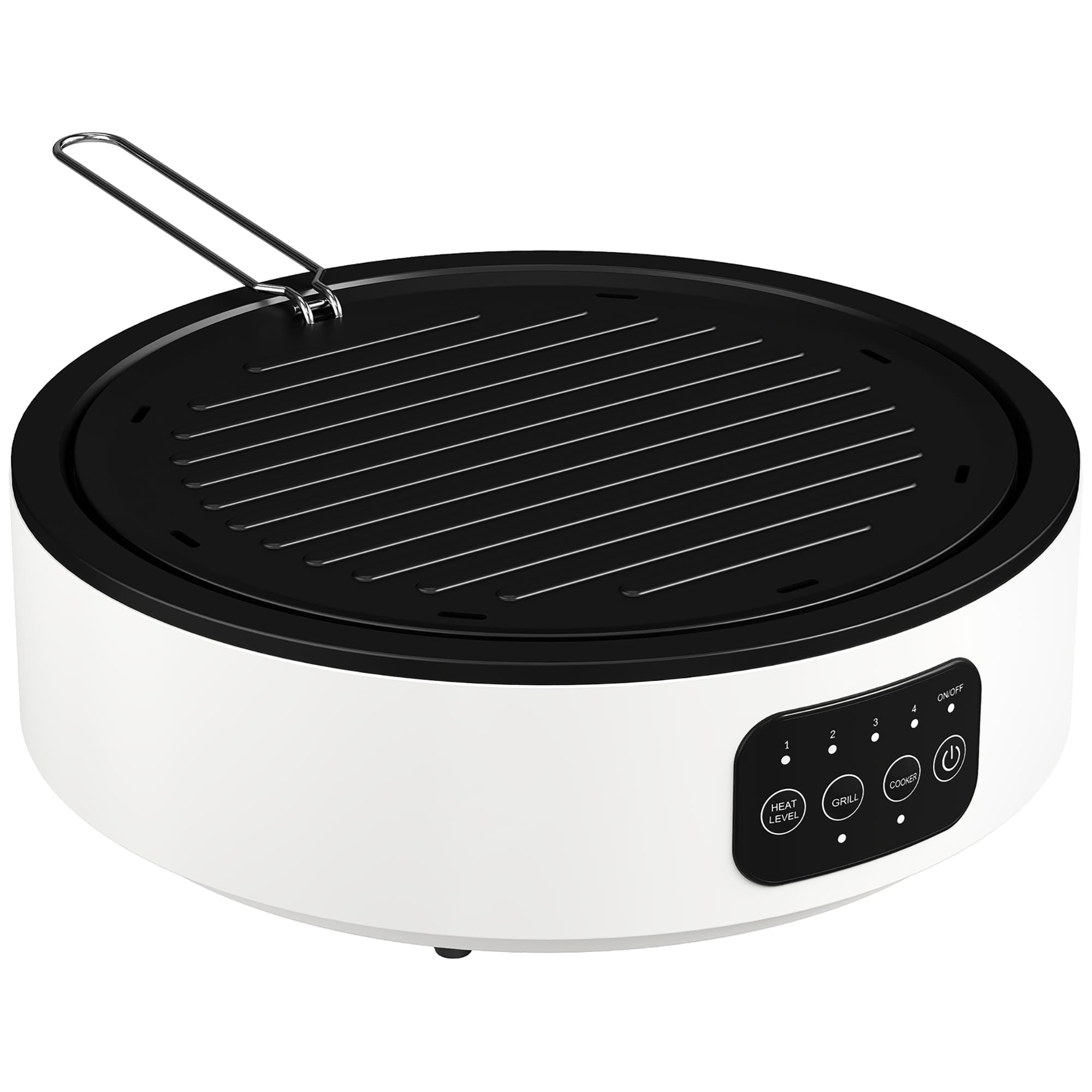 HOMCOM Plaque de cuisson et de barbecue 2 en 1 céramique, 2000 W, 4 niveaux puissance, chauffage infrarouge, blanc