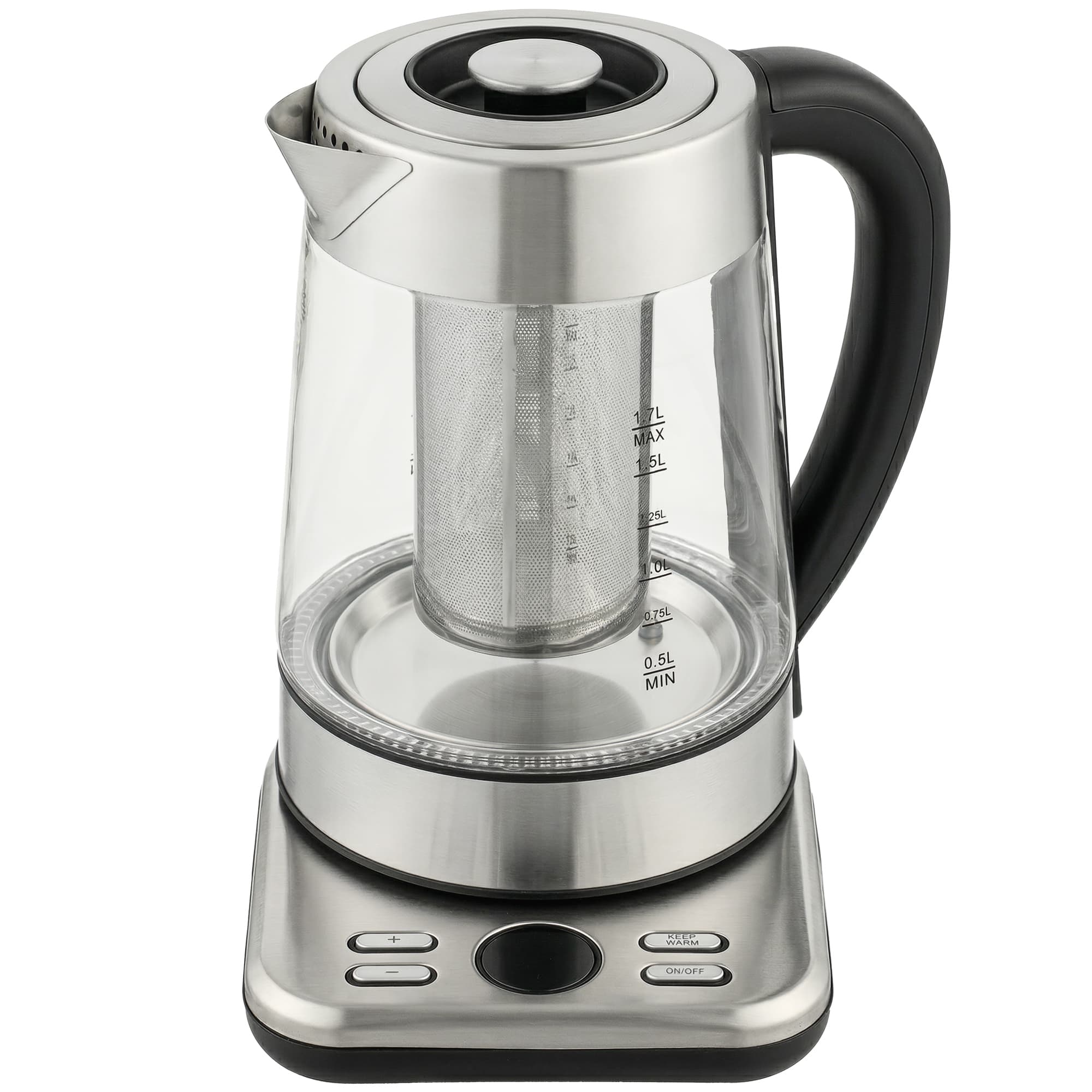 HOMCOM Bouilloire électrique, 1,7L, ébullition rapide 2200W avec thermostat strix, infuseur à thé, fonction maintien au chaud