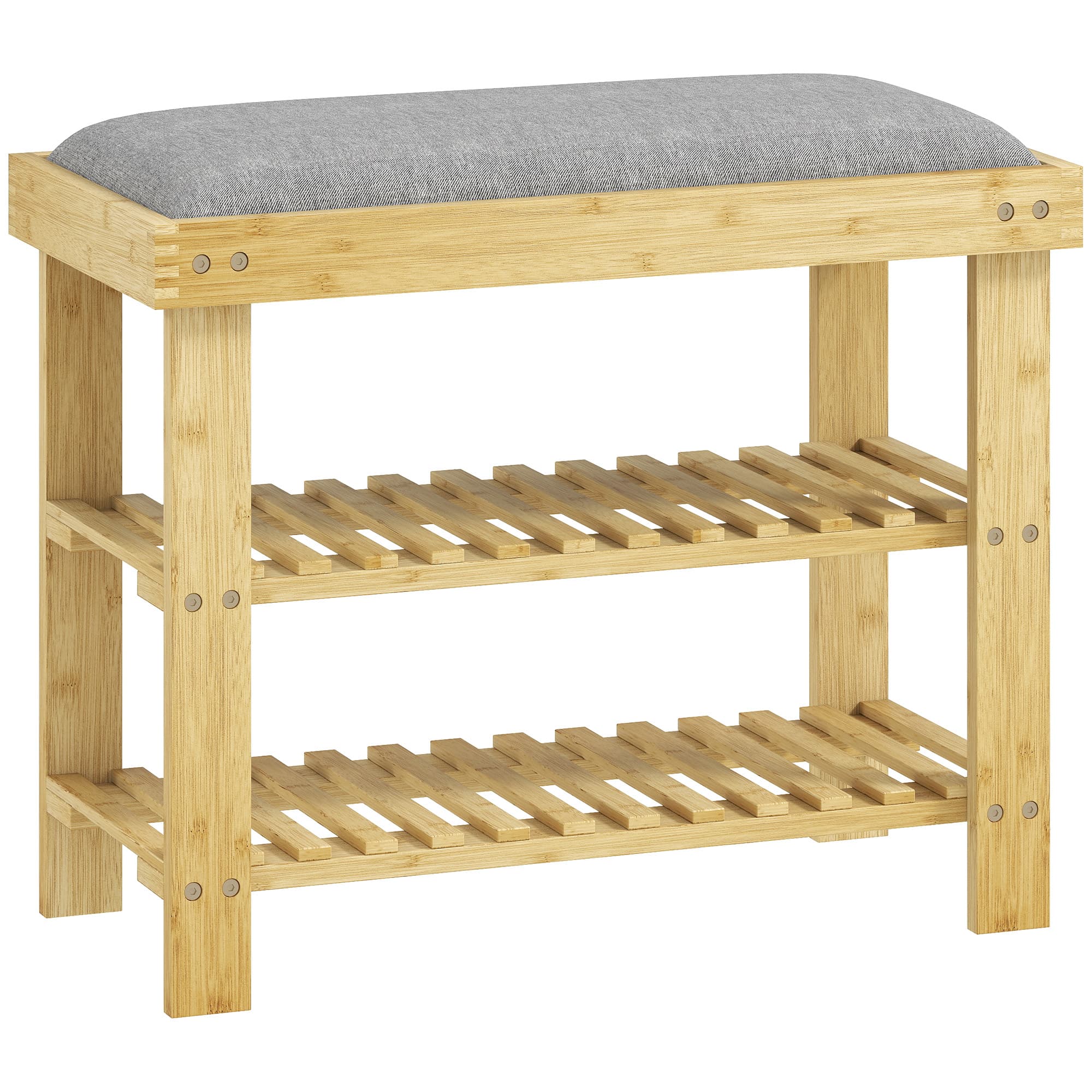 HOMCOM Banc à chaussures en bambou, étagère à chaussures à 3 niveaux, style scandinave, 60 x 29 x 49 cm, bois naturel