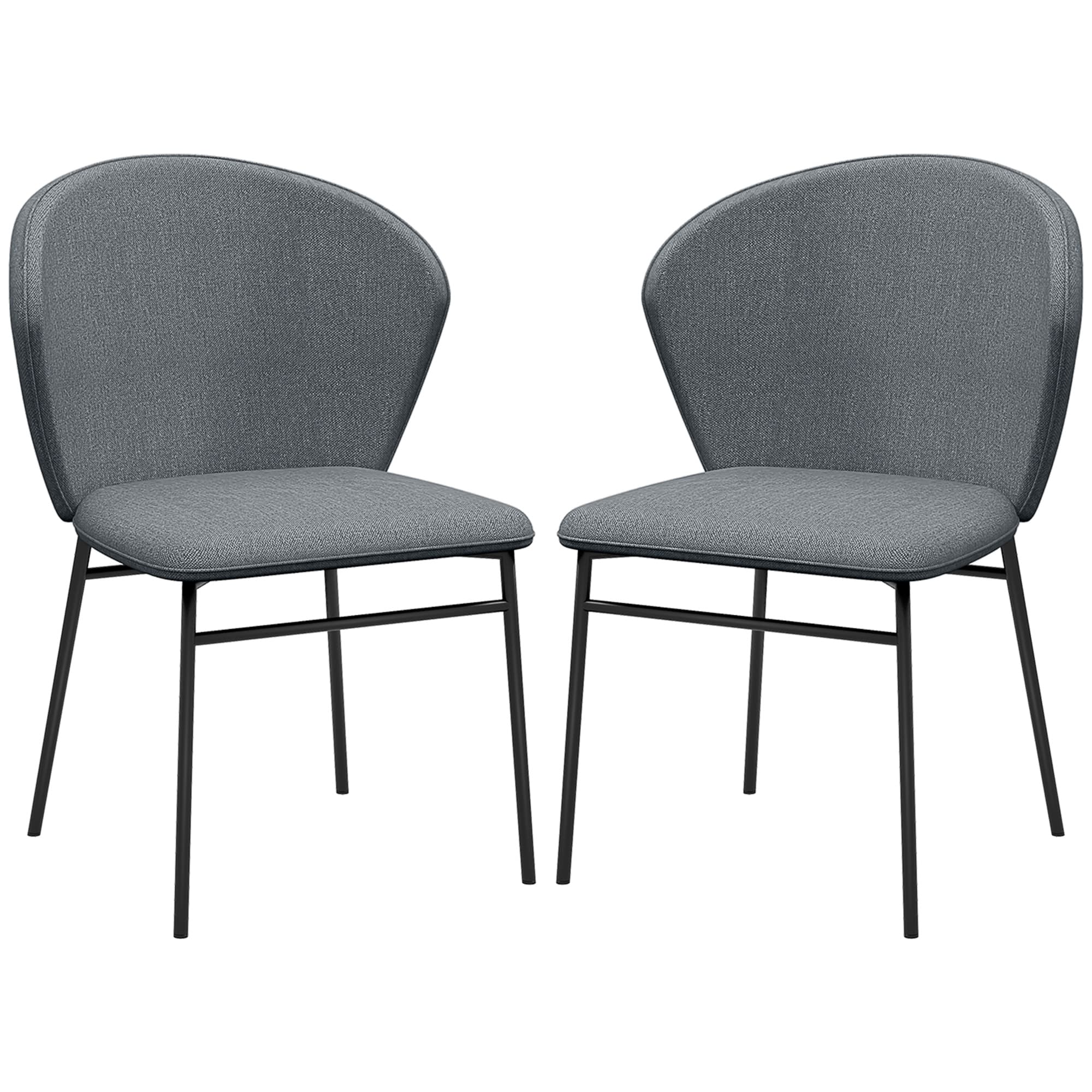 HOMCOM Lot de 2 chaises de salle à manger assise rembourrée en tissu aspect lin pieds en acier stable design moderne gris