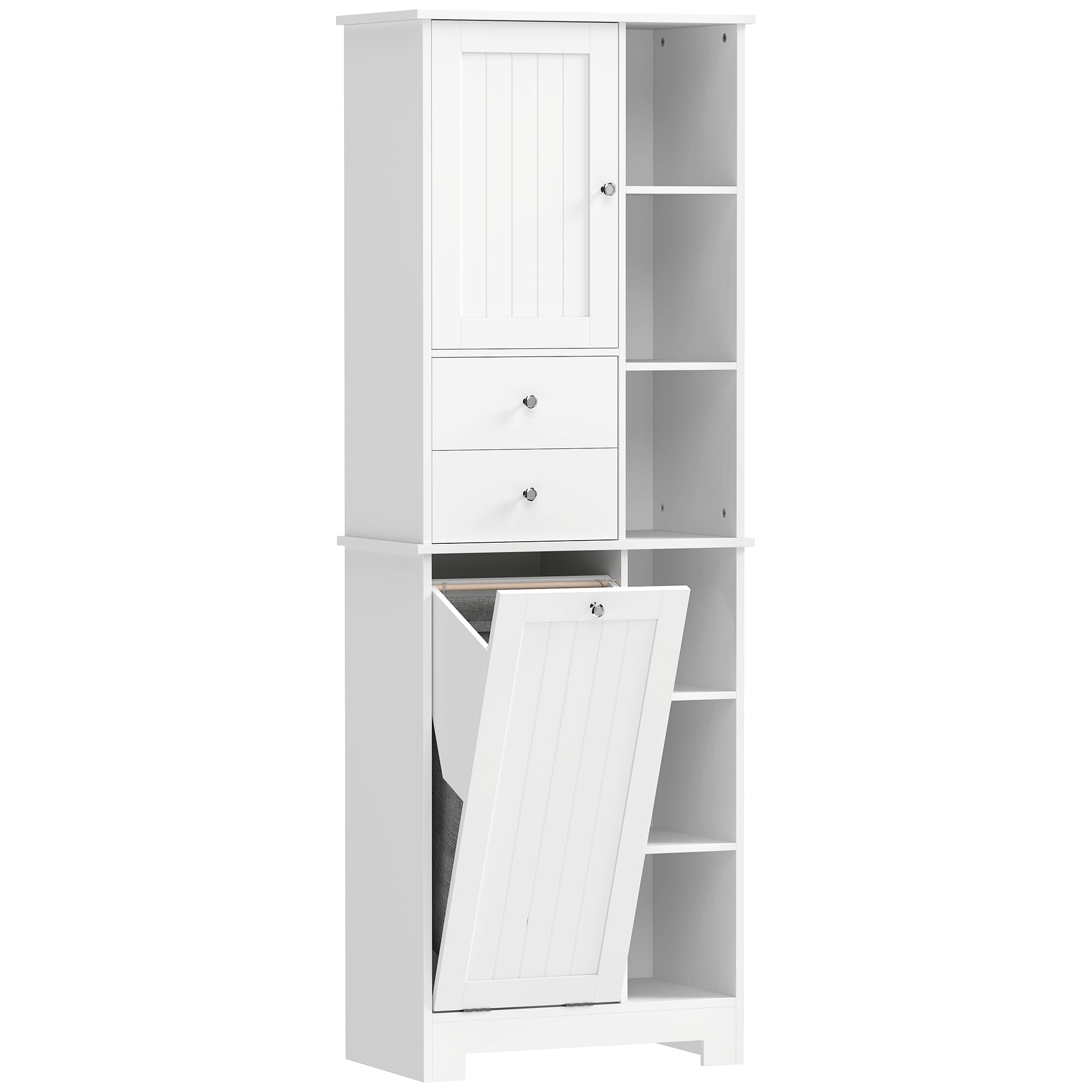 HOMCOM Colonne de salle de bains 171 cm, meuble étroit avec panier à linge coulissant, 2 tiroirs, Blanc