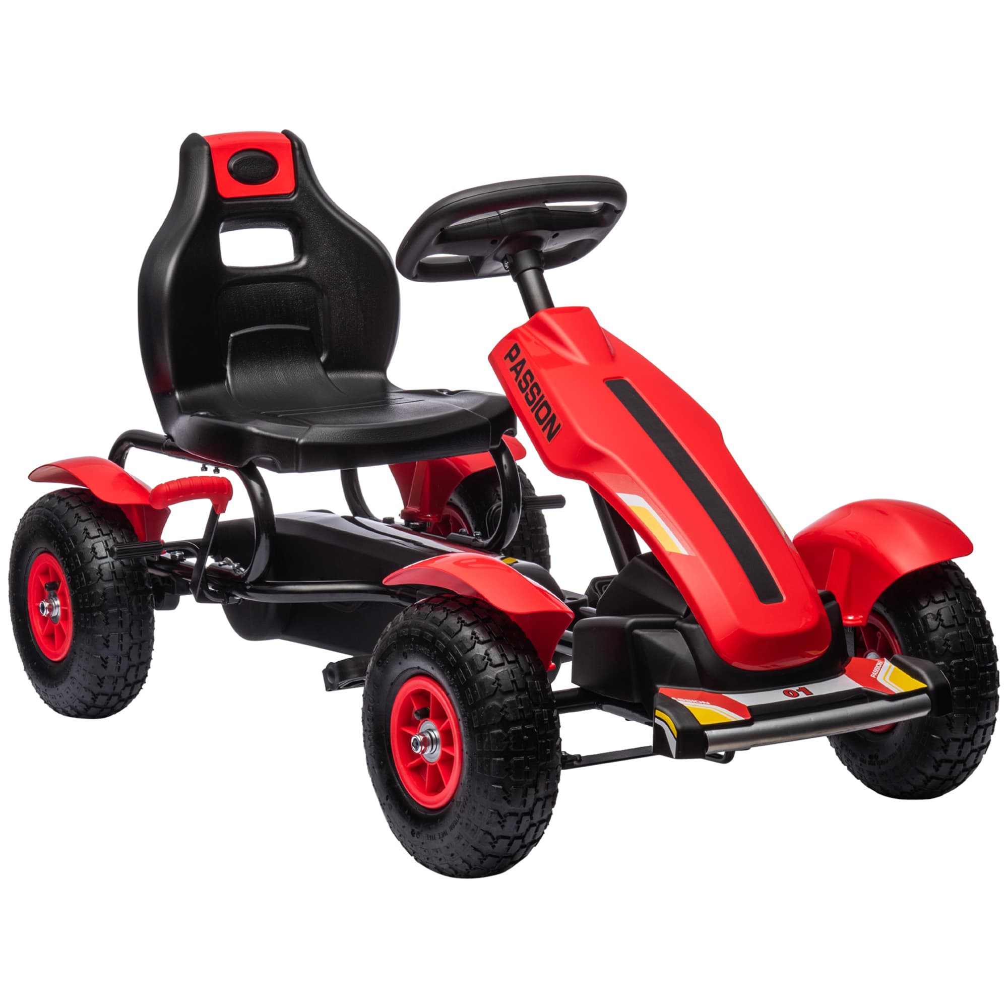 HOMCOM Gokart Voiture à pédales avec frein à main, siège réglable, marche avant et arrière, jusqu'à 50 kg pour enfants 5-12 ans Rouge