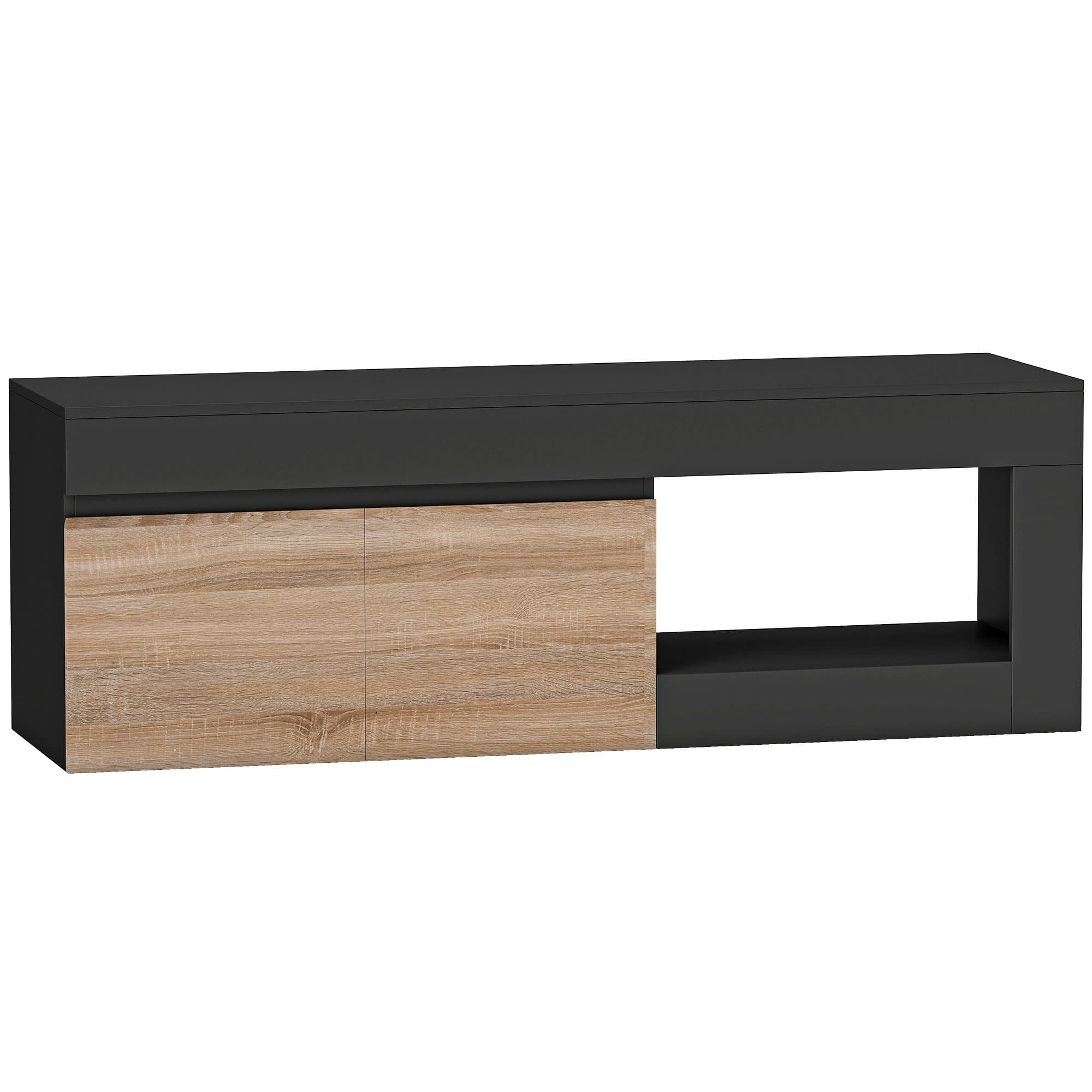 HOMCOM Meuble TV 2 portes pour téléviseurs jusqu'à 60 pouces, meuble télé avec placard et étagère ouverte, noir