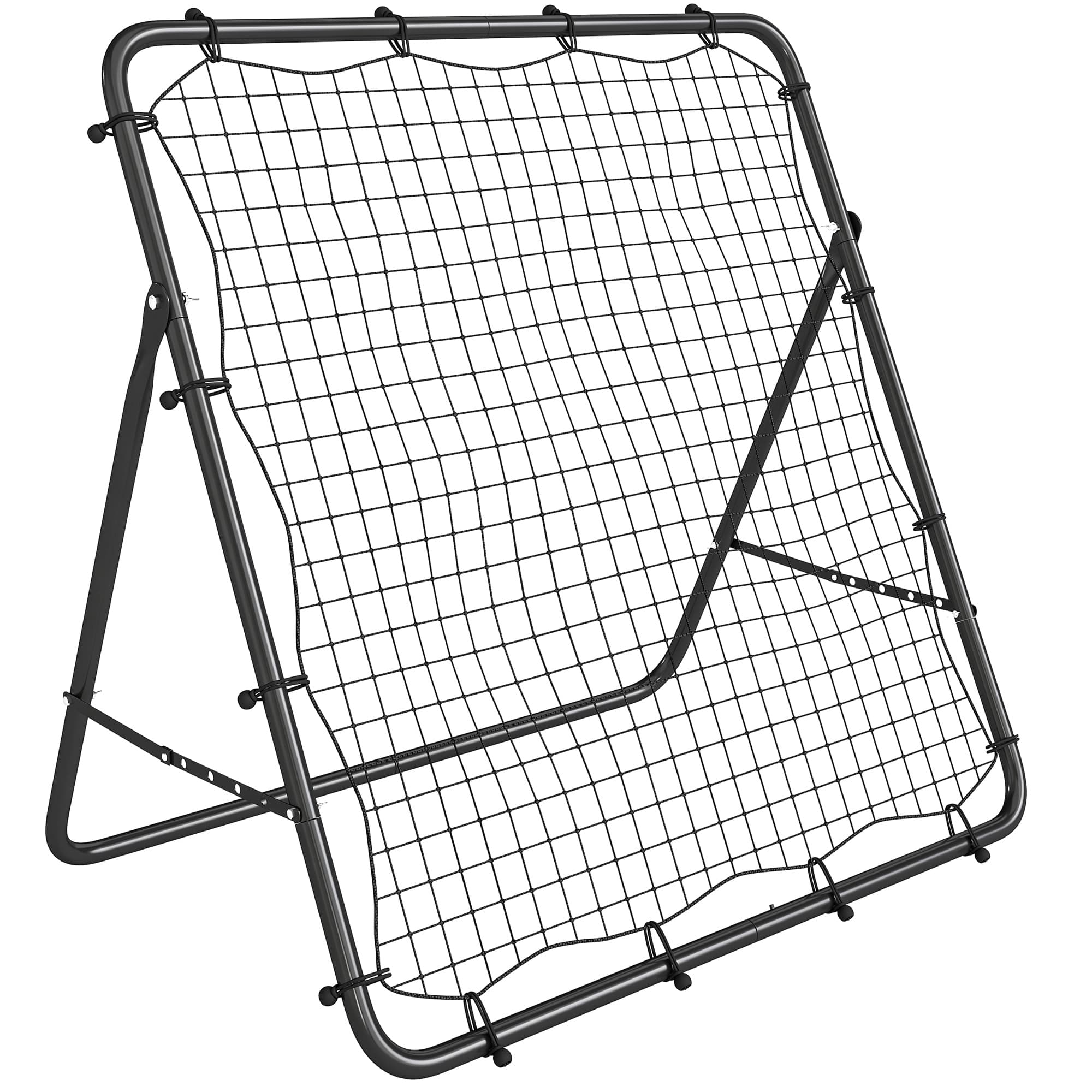 SPORTNOW Filet de Rebond Pliable Réglable à 5 Angles avec 24 Cordes Élastiques Filet pour Football, Acier, 120x73x112cm, Noir