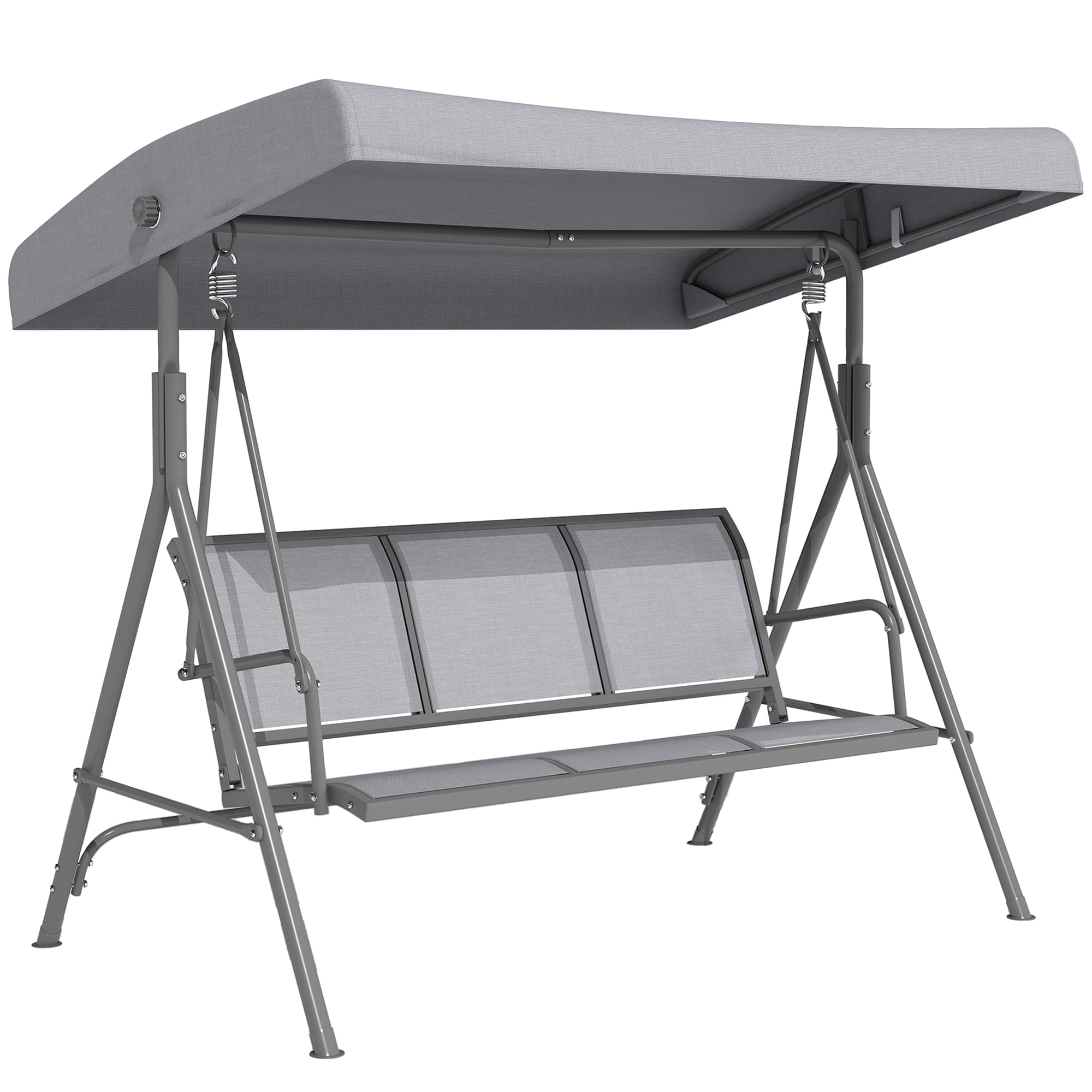 Outsunny Balancelle de Jardin 3 Places Grand Confort Toit Inclinaison réglable Assise et Dossier Ergonomique Acier textilène Gris