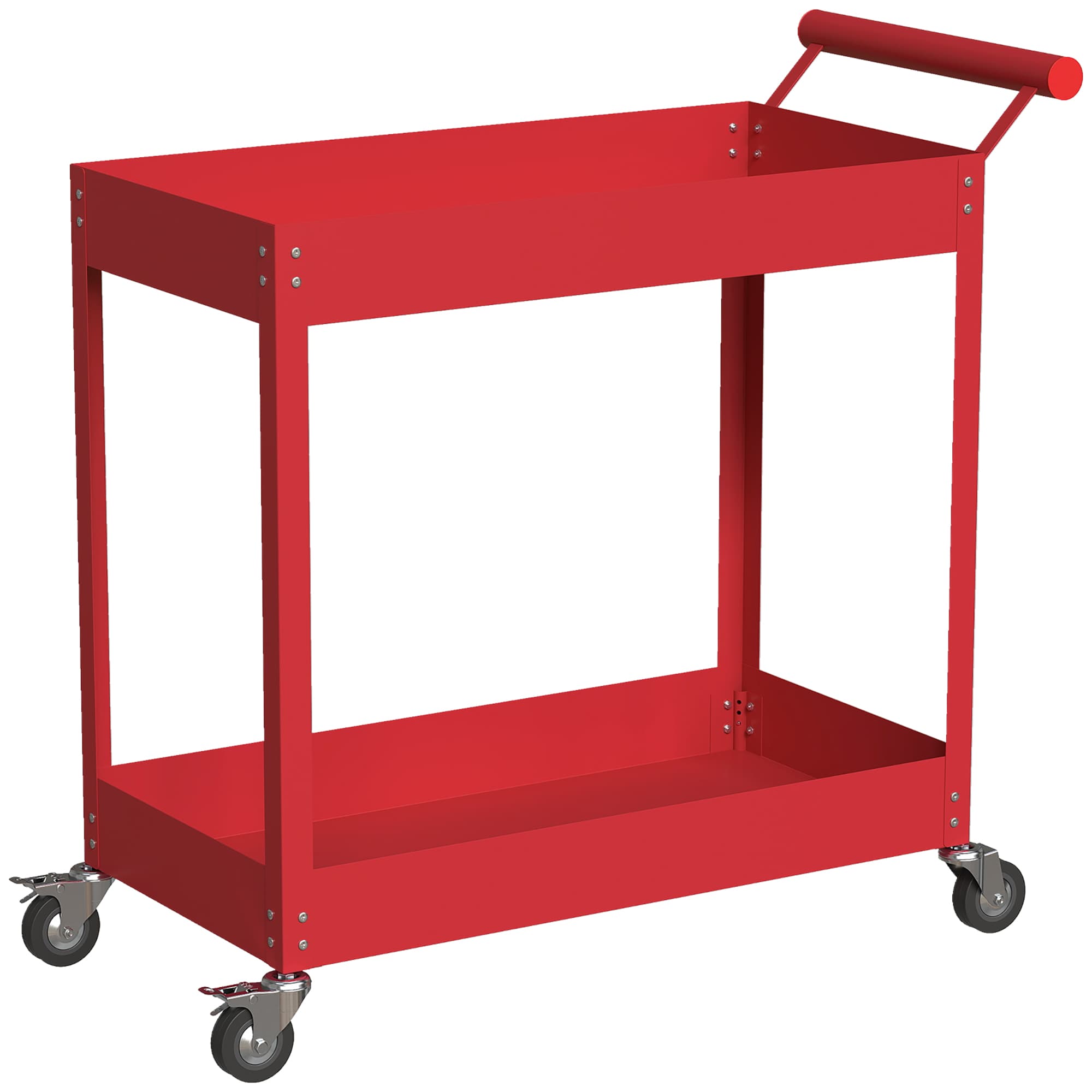 DURHAND Chariot d'atelier servante atelier à 2 niveaux, poignée latérale et roulettes verrouillables, 84,5x38x84cm, rouge