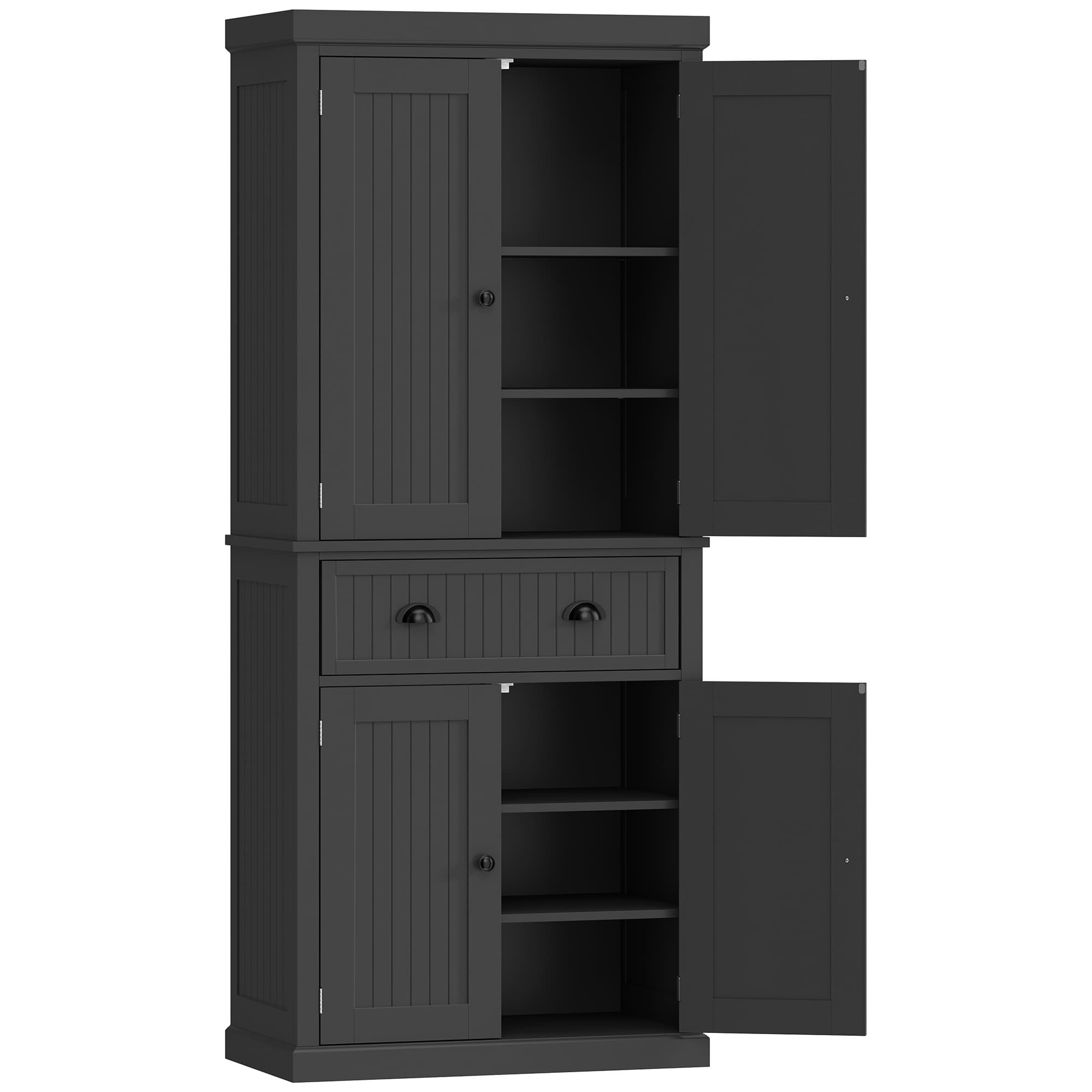 HOMCOM Buffet haut cuisine, armoire de cuisine avec 4 portes, tiroir et étagères réglables, 76,2 x 40,2 x 183 cm, noir